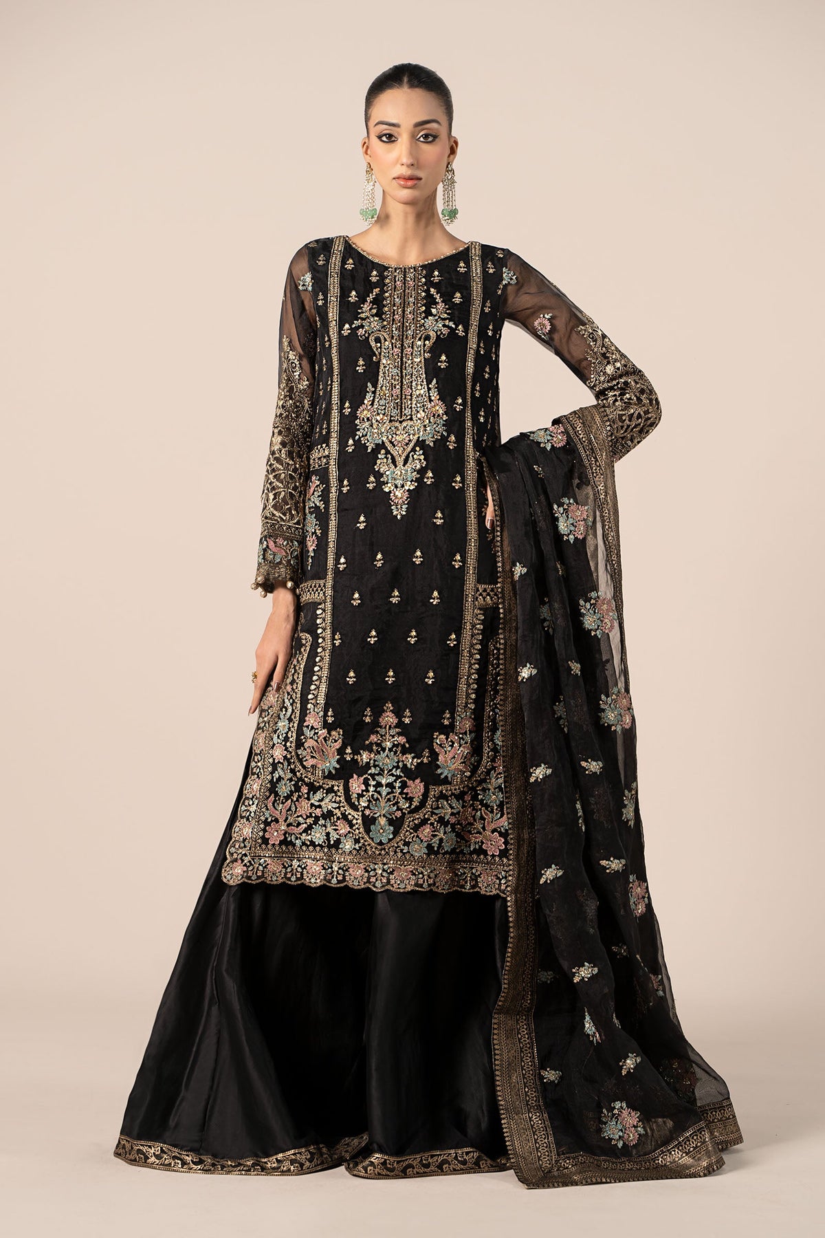 3 Piece Embroidered Organza Suit