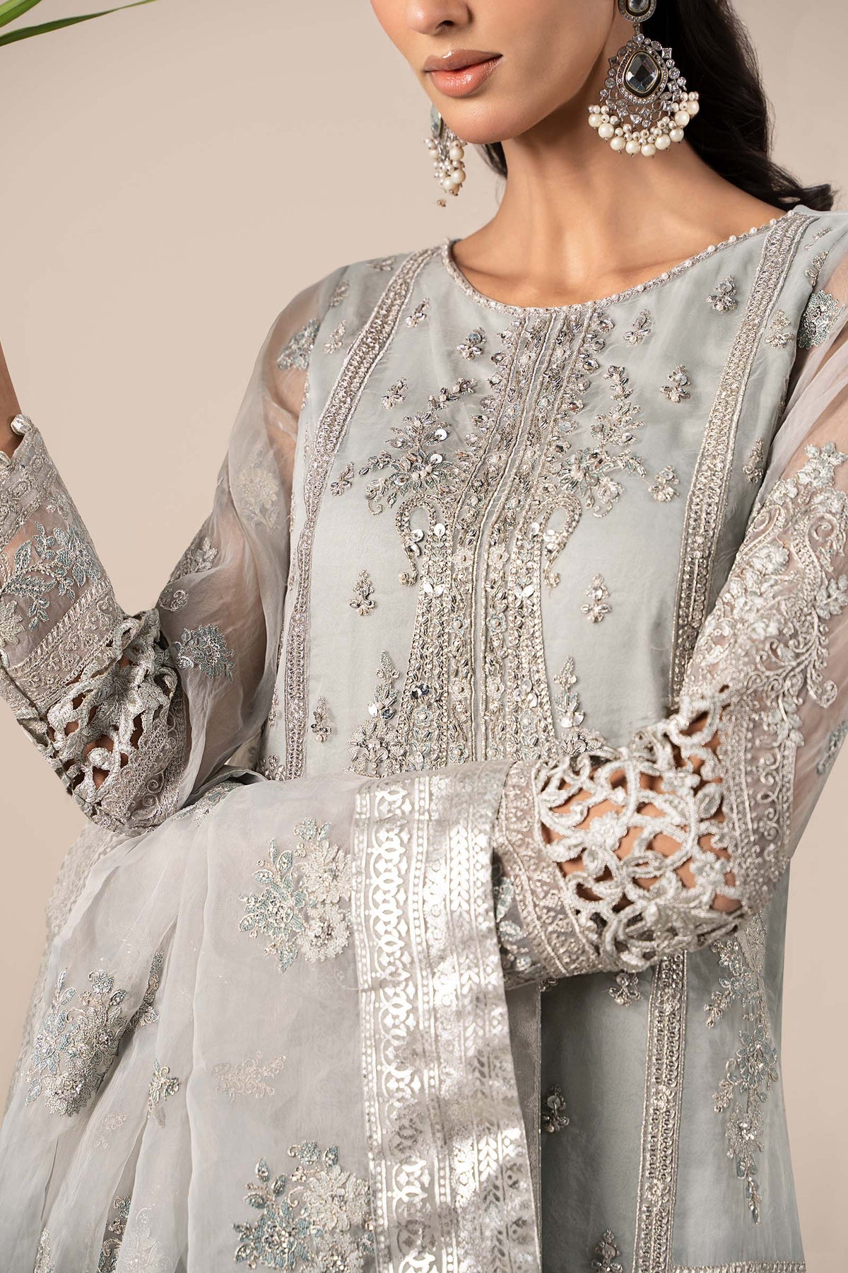 3 Piece Embroidered Organza Suit