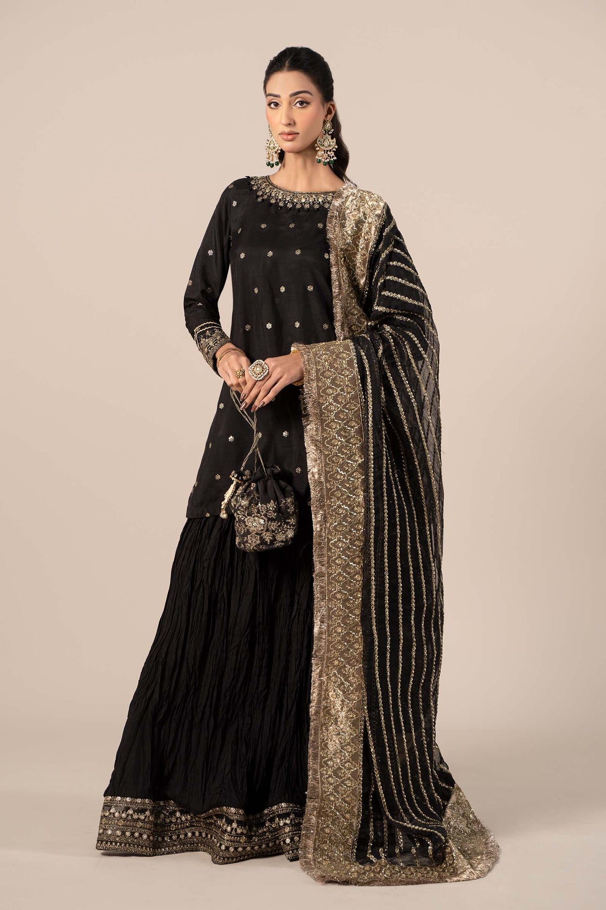 3 Piece Embroidered Raw Silk Suit