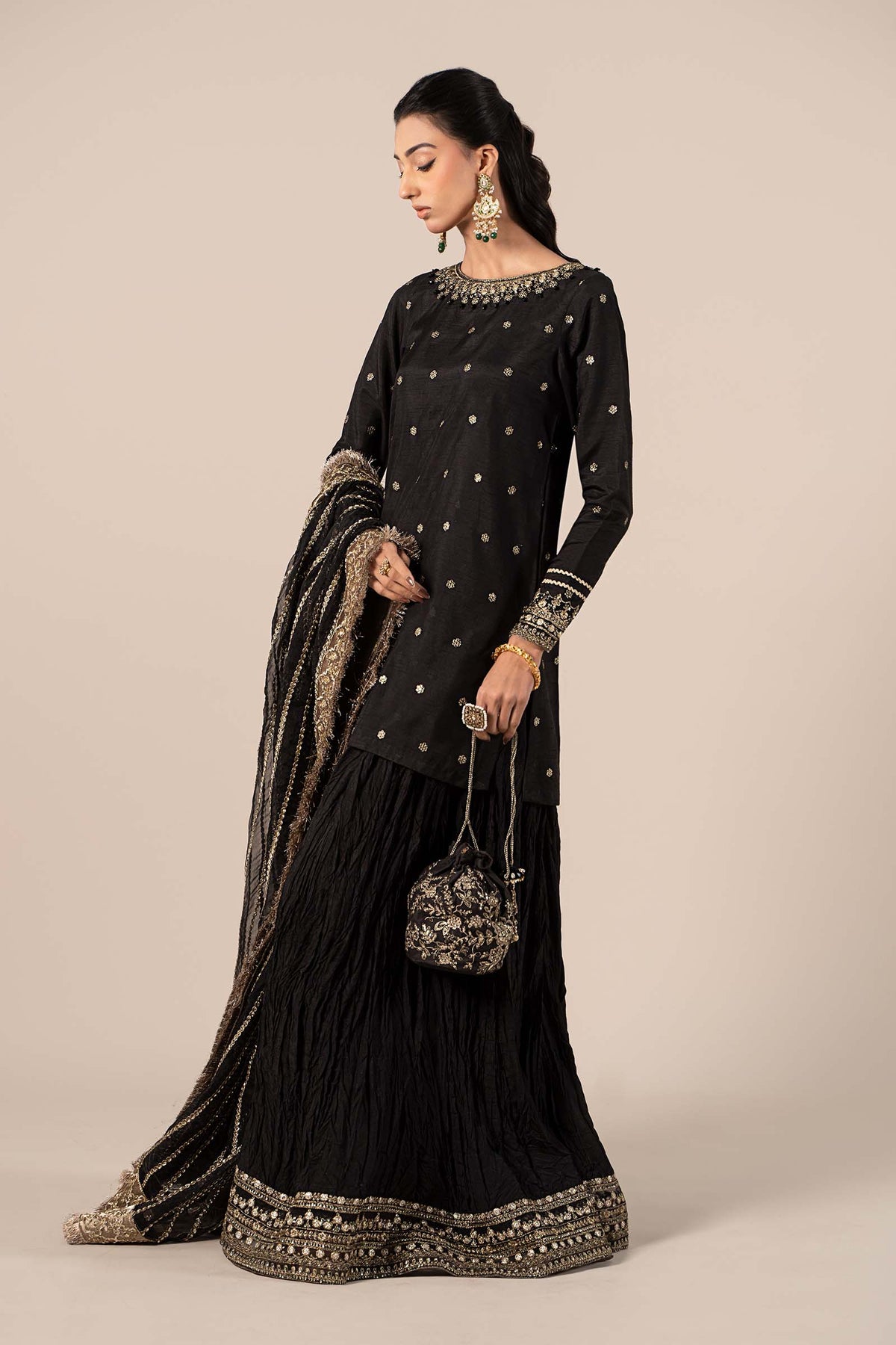 3 Piece Embroidered Raw Silk Suit