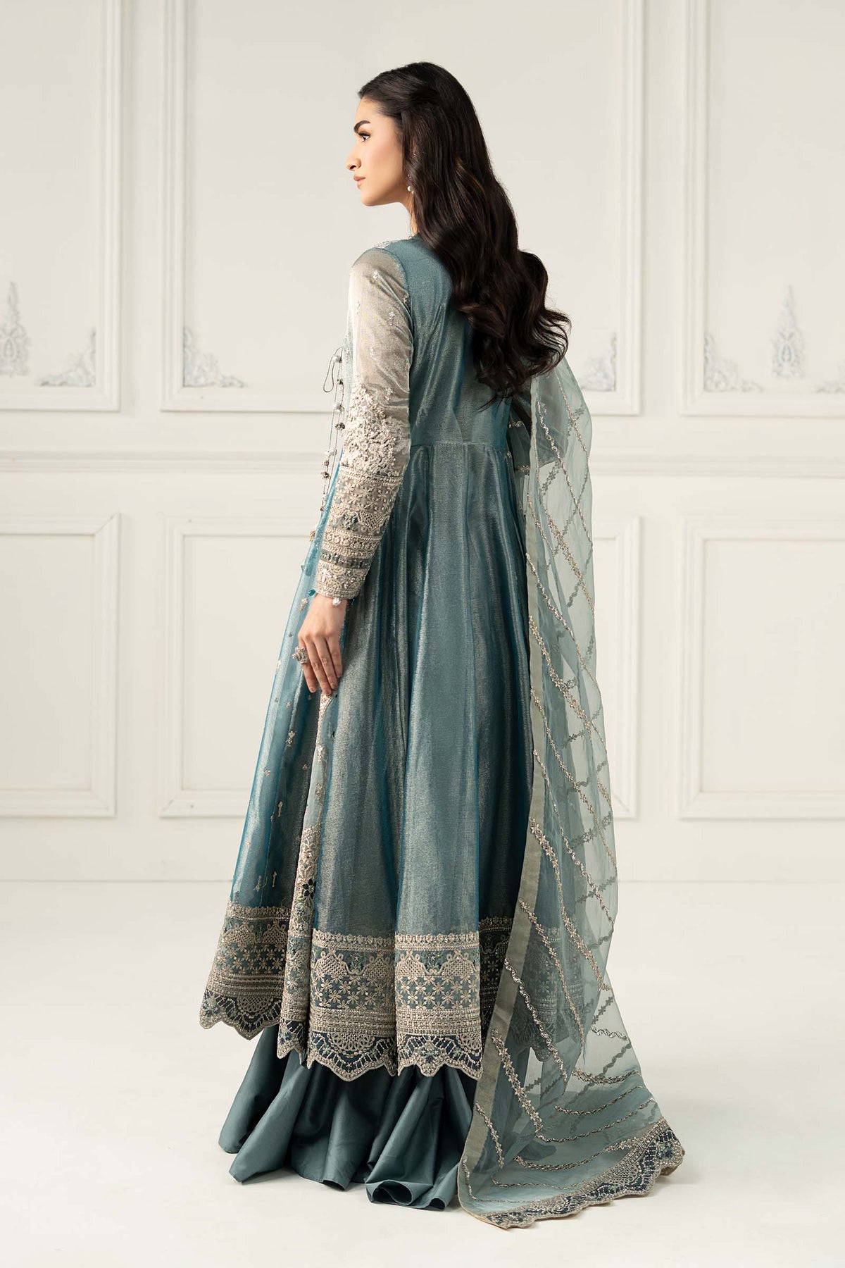 3 Piece Embroidered Zari Net Suit