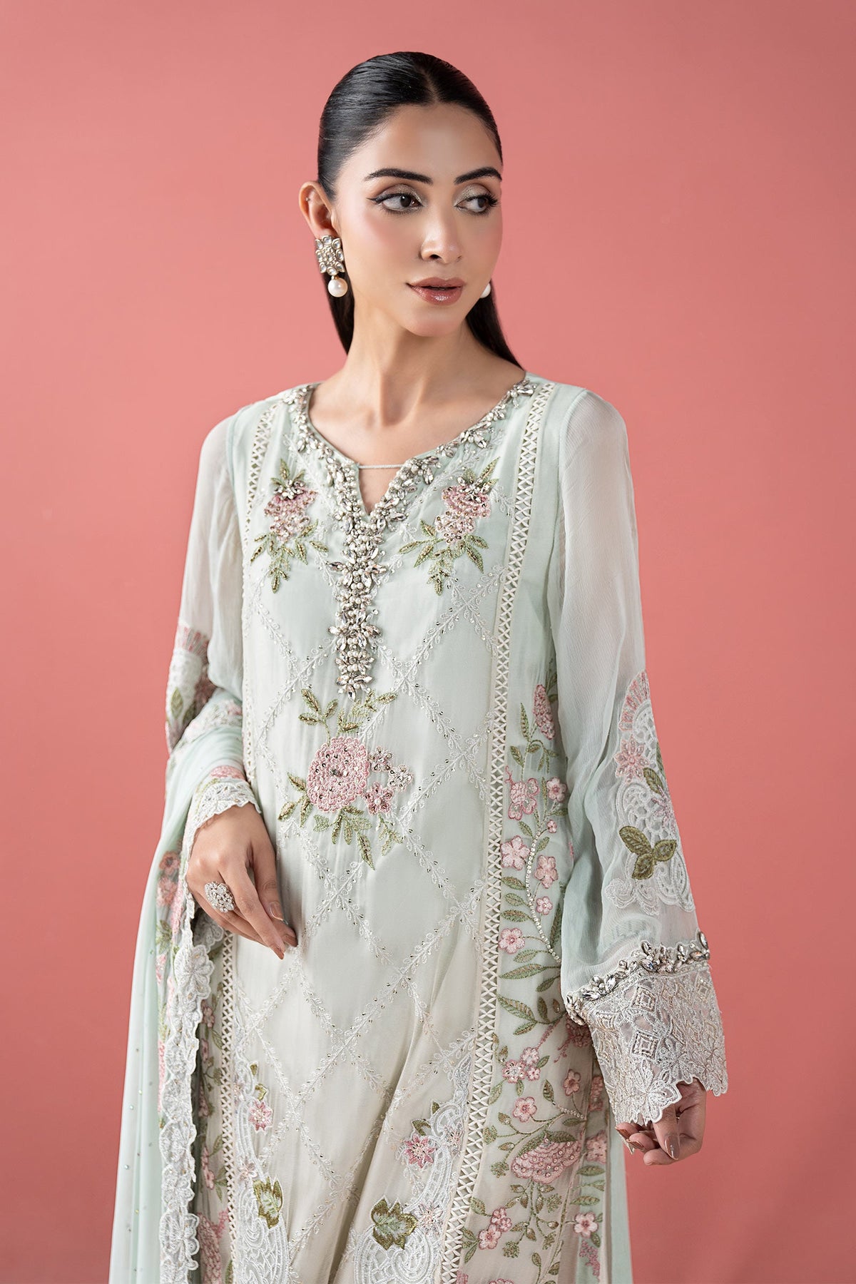 3 Piece Embroidered Chiffon Suit