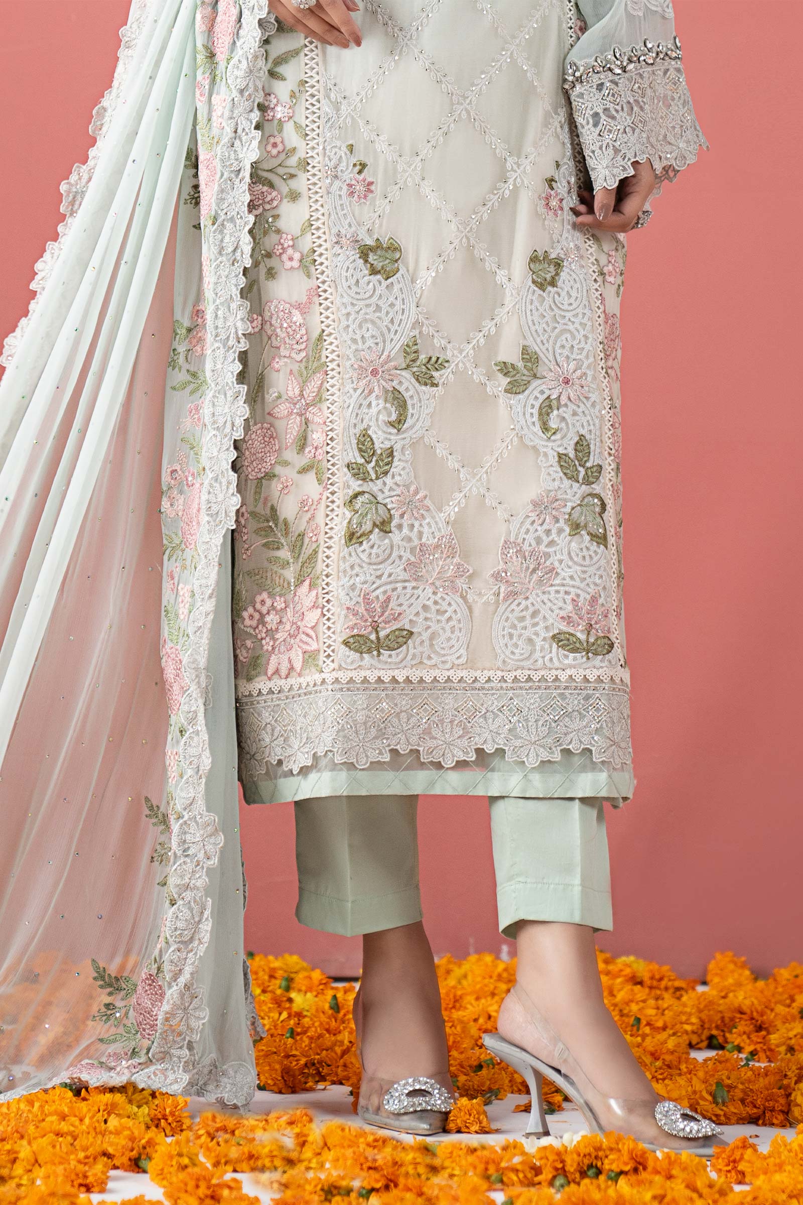 3 Piece Embroidered Chiffon Suit
