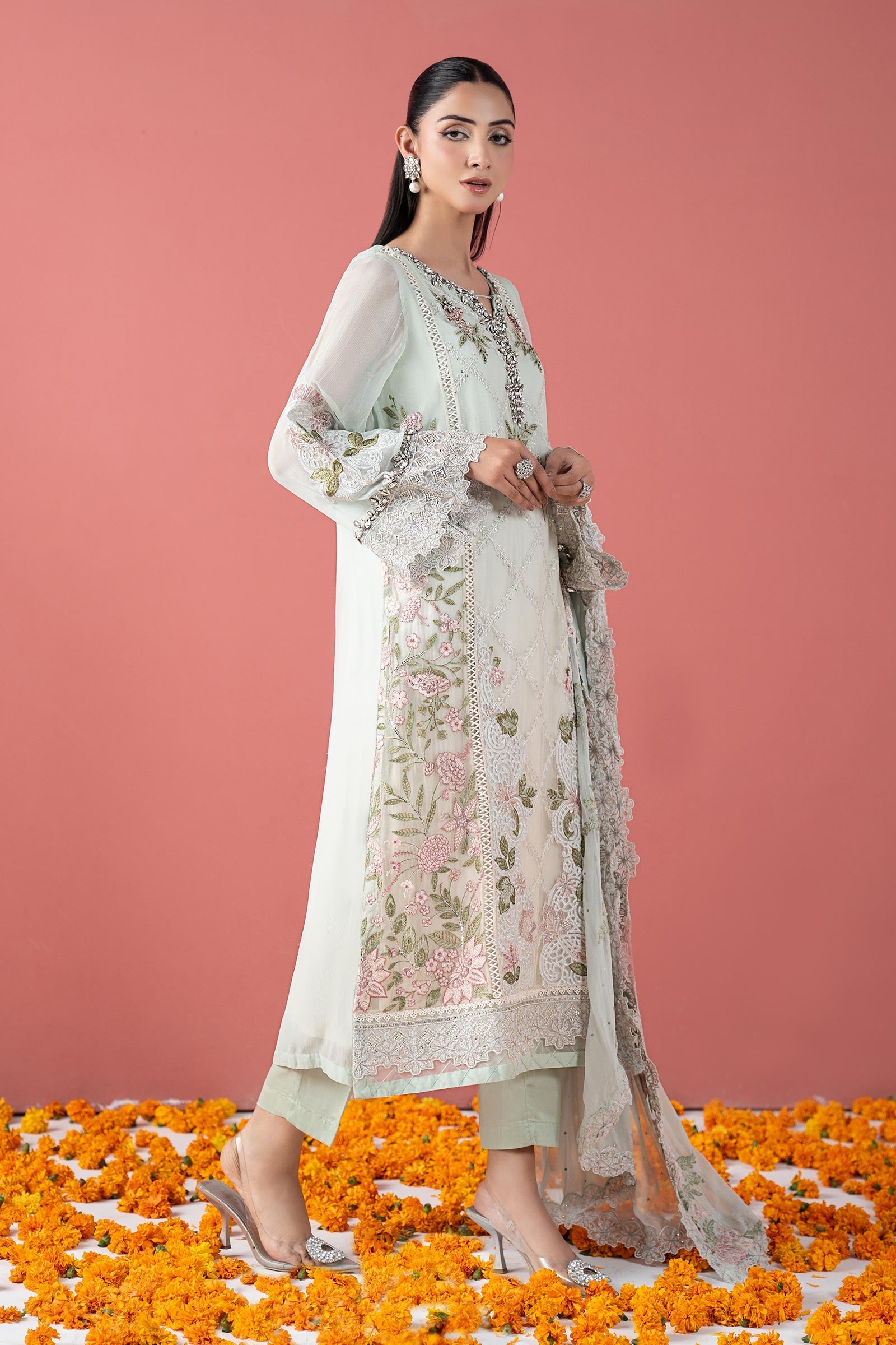 3 Piece Embroidered Chiffon Suit