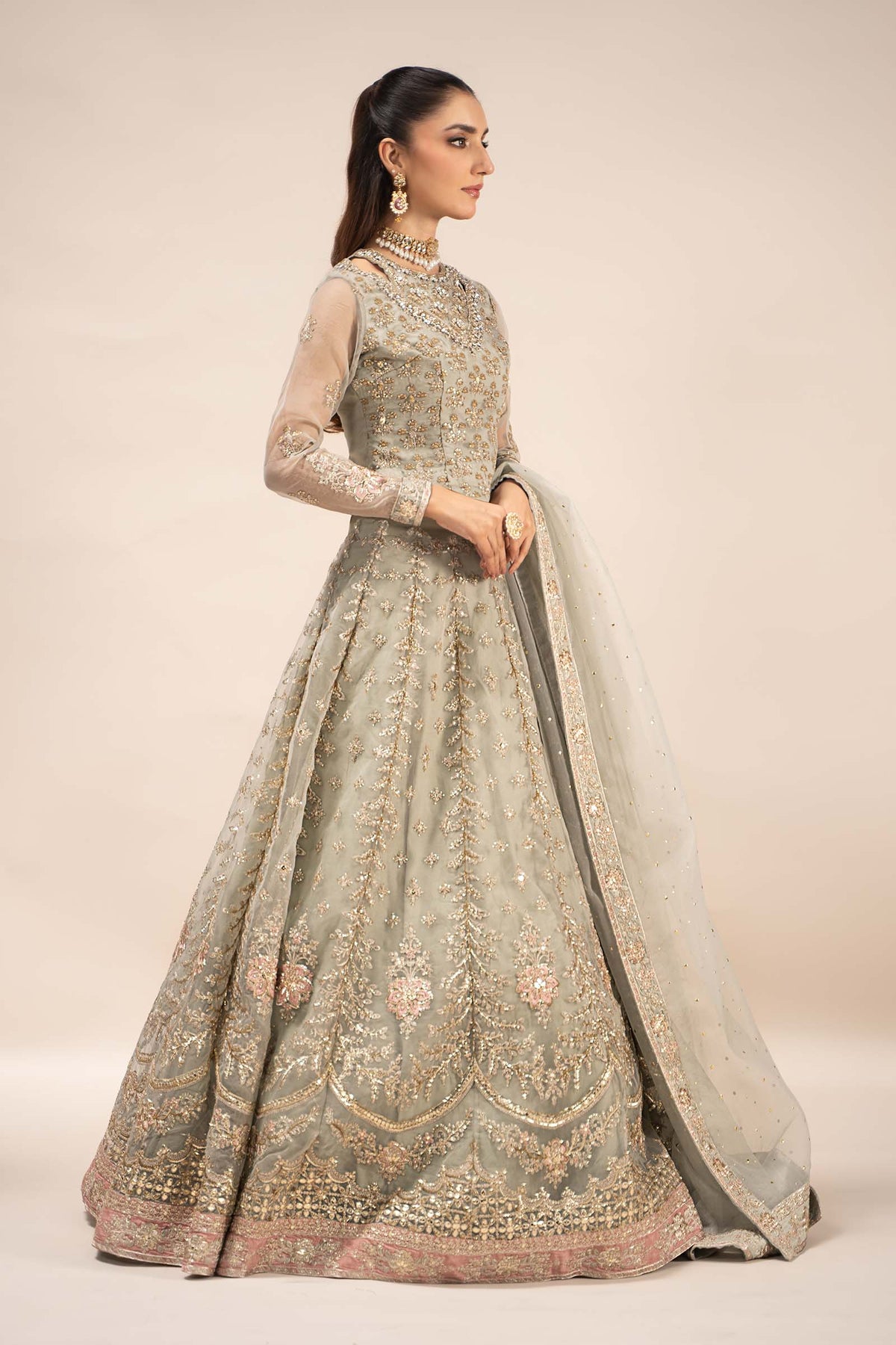 3 Piece Embroidered Organza Suit