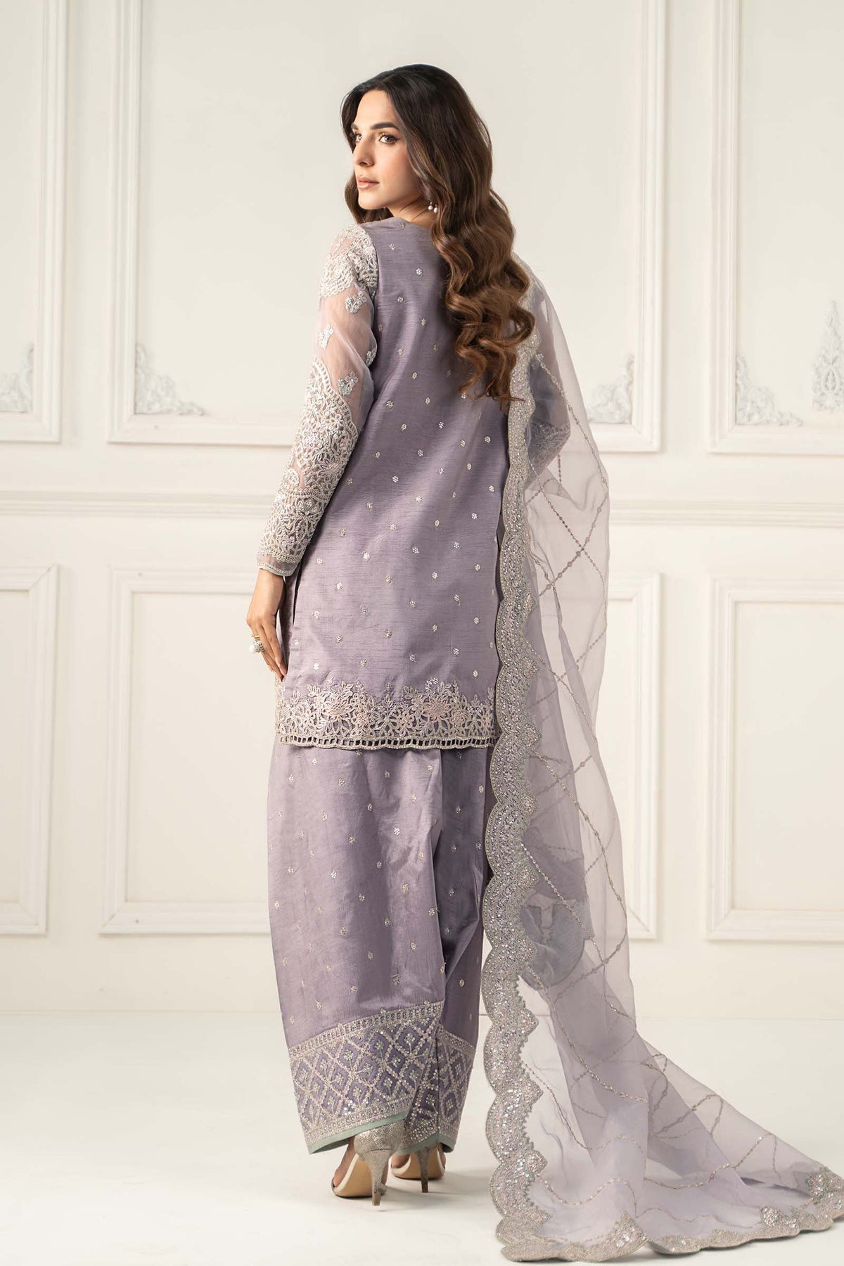 3 Piece Embroidered Raw Silk Suit - S2560R1-ESM-LIA