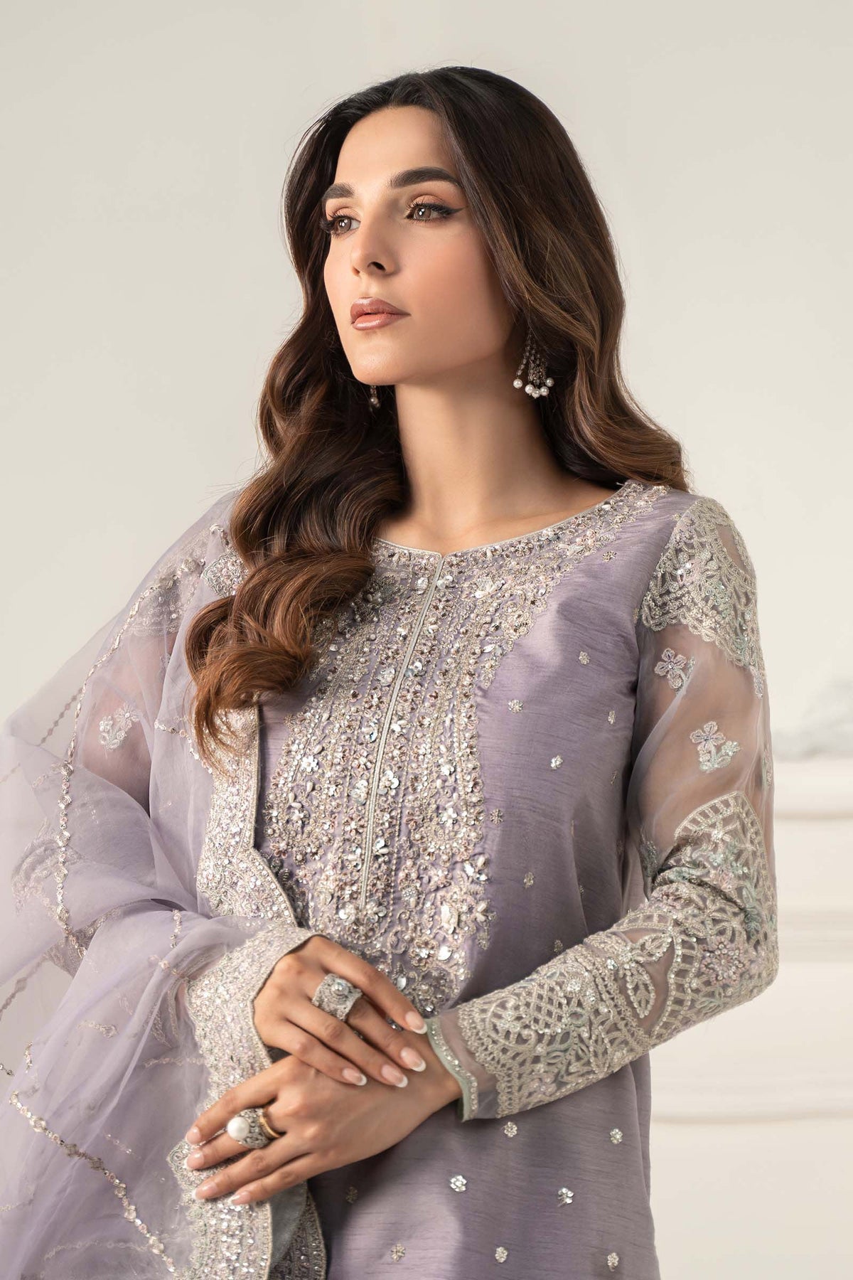 3 Piece Embroidered Raw Silk Suit - S2560R1-ESM-LIA