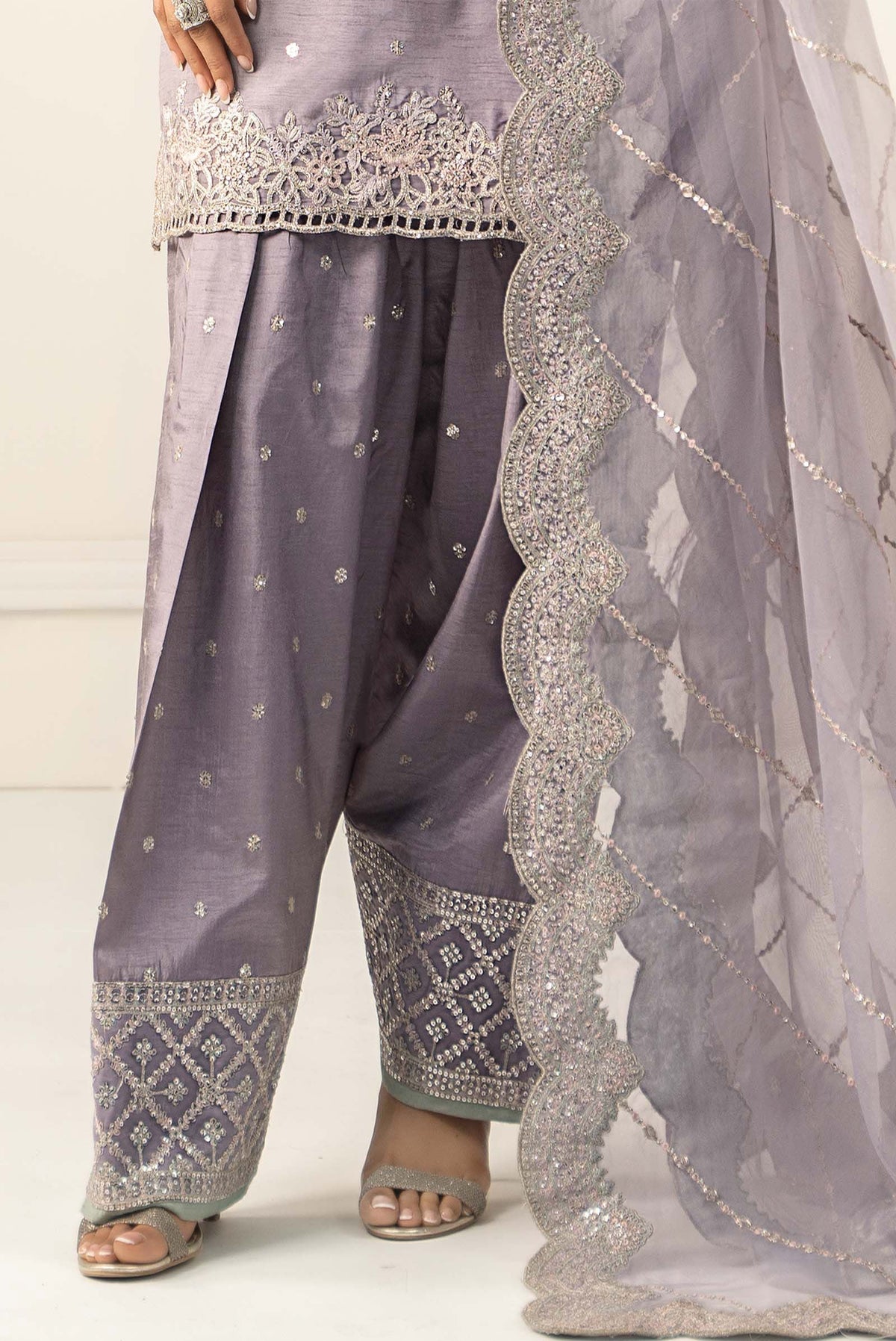 3 Piece Embroidered Raw Silk Suit - S2560R1-ESM-LIA