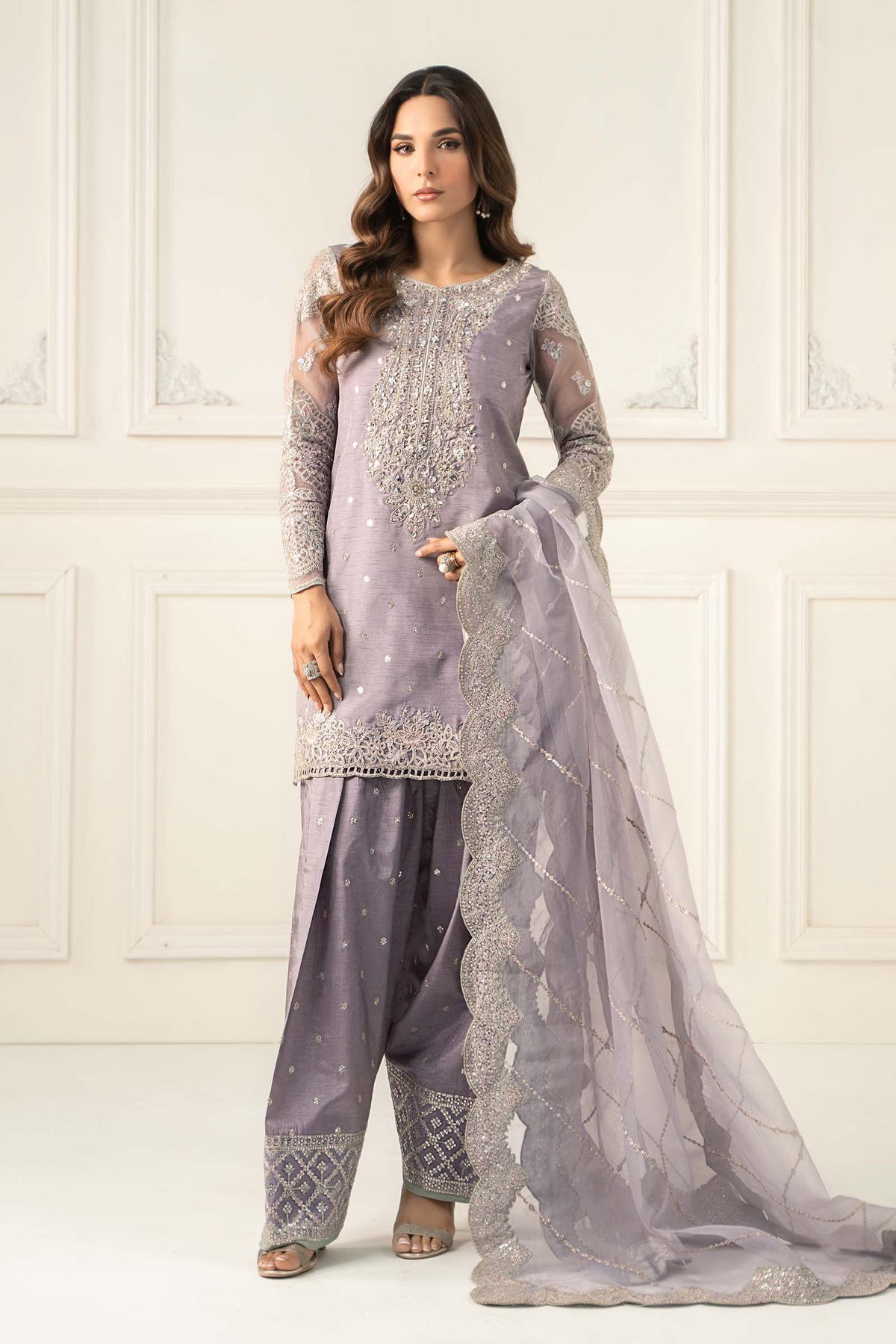 3 Piece Embroidered Raw Silk Suit - S2560R1-ESM-LIA