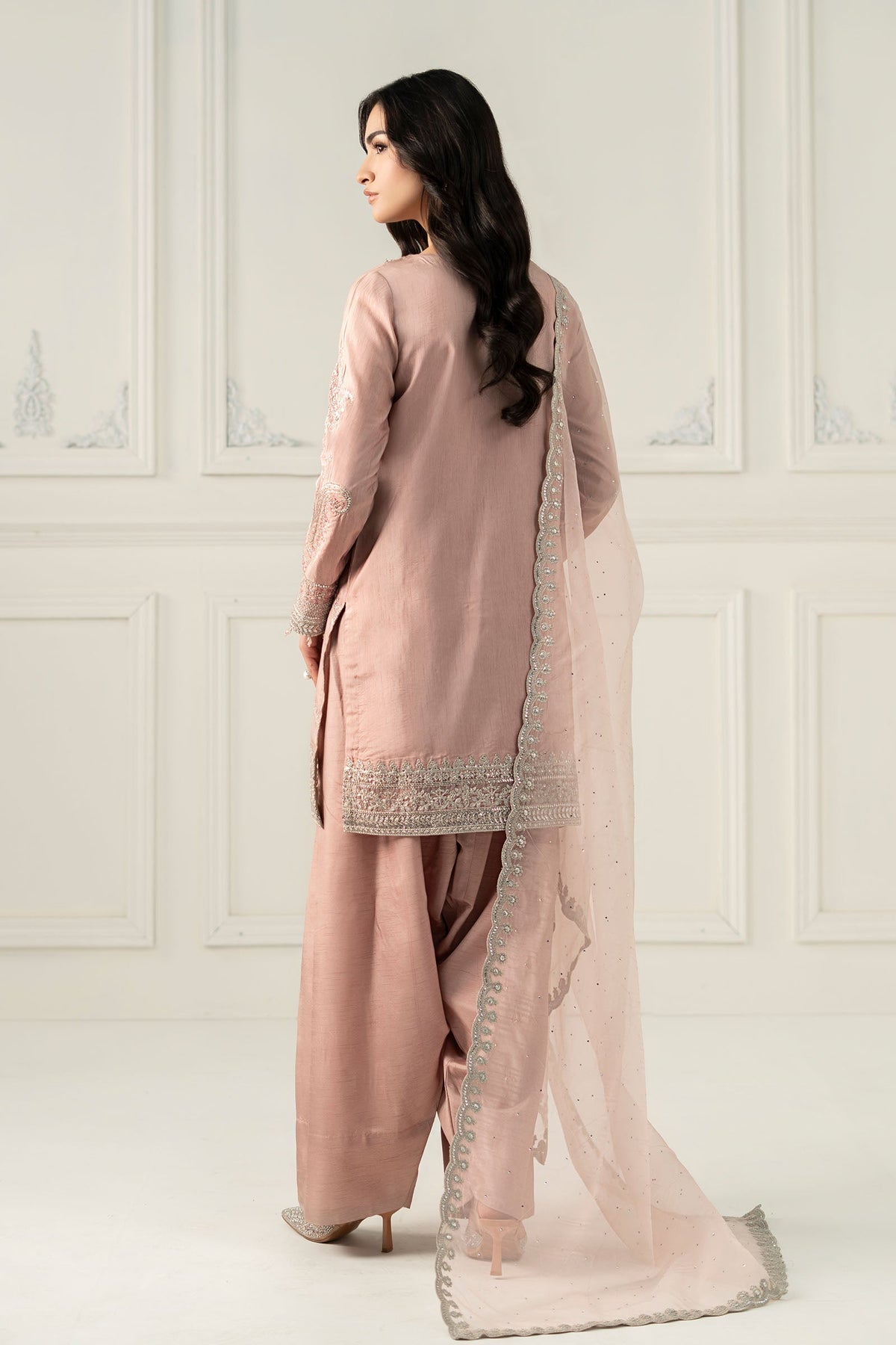 3 Piece Embroidered Raw Silk Suit