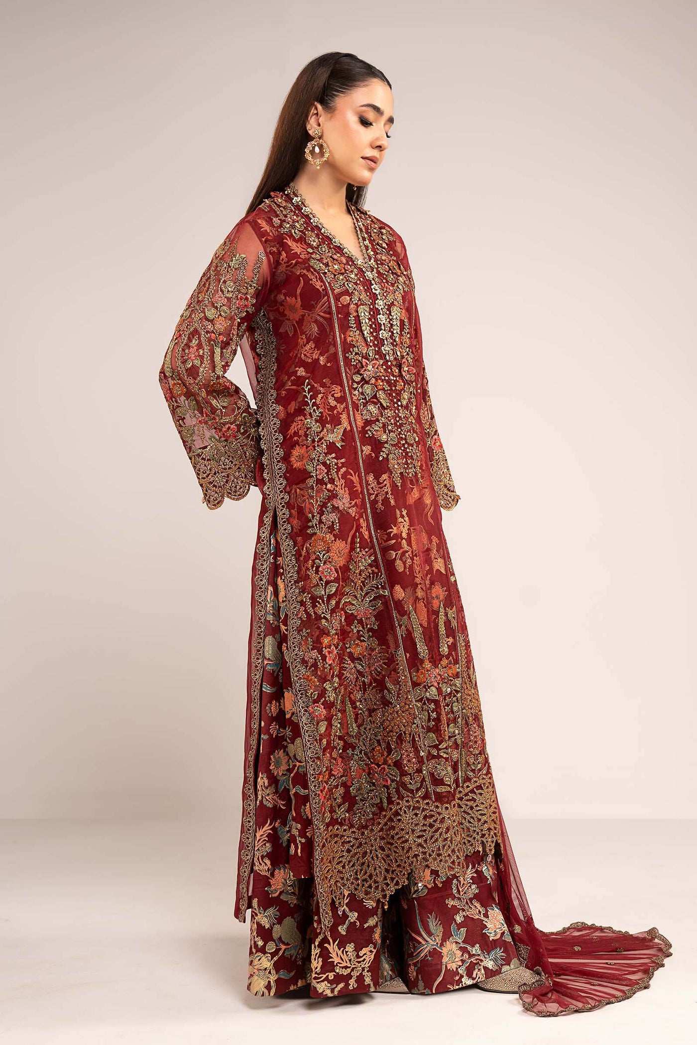 3 Piece Embroidered Organza Suit