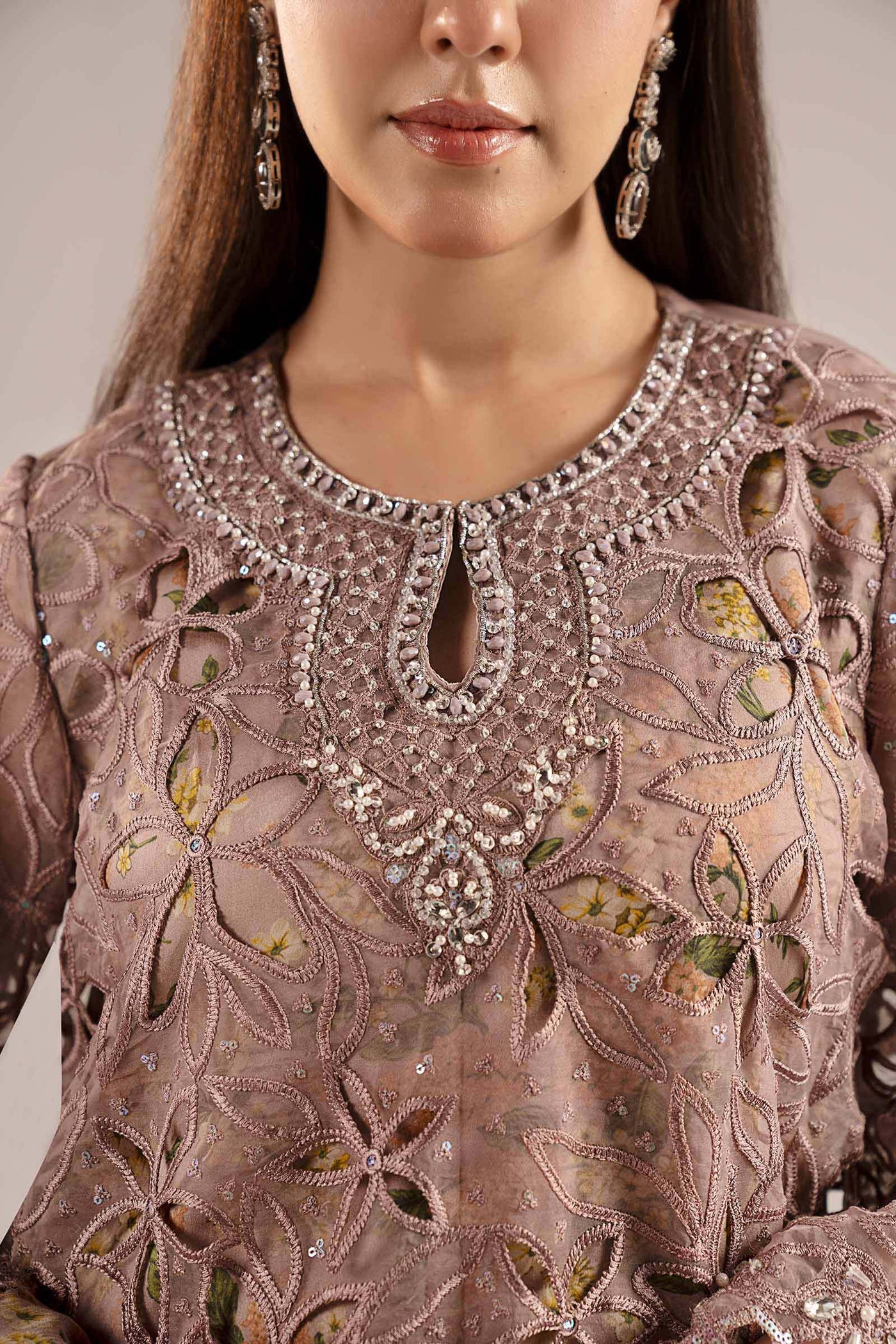 3 Piece Embroidered Organza Suit