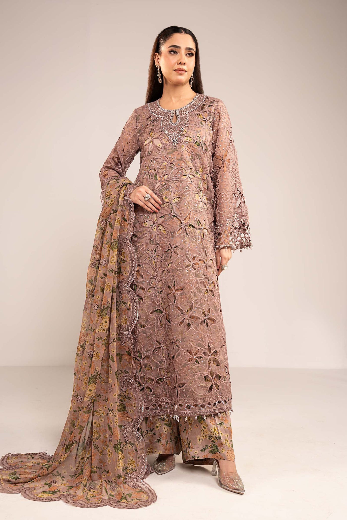 3 Piece Embroidered Organza Suit