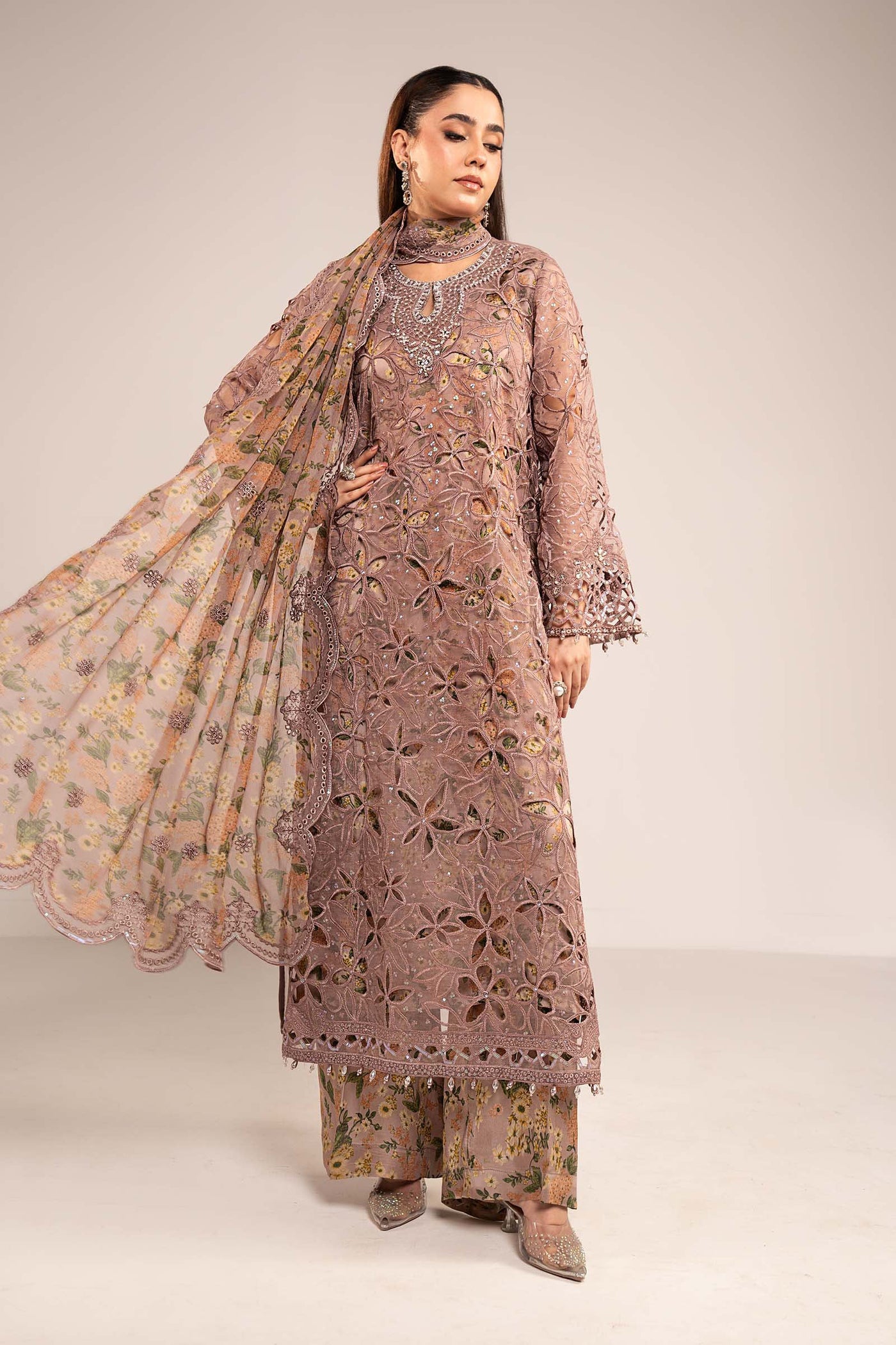 3 Piece Embroidered Organza Suit