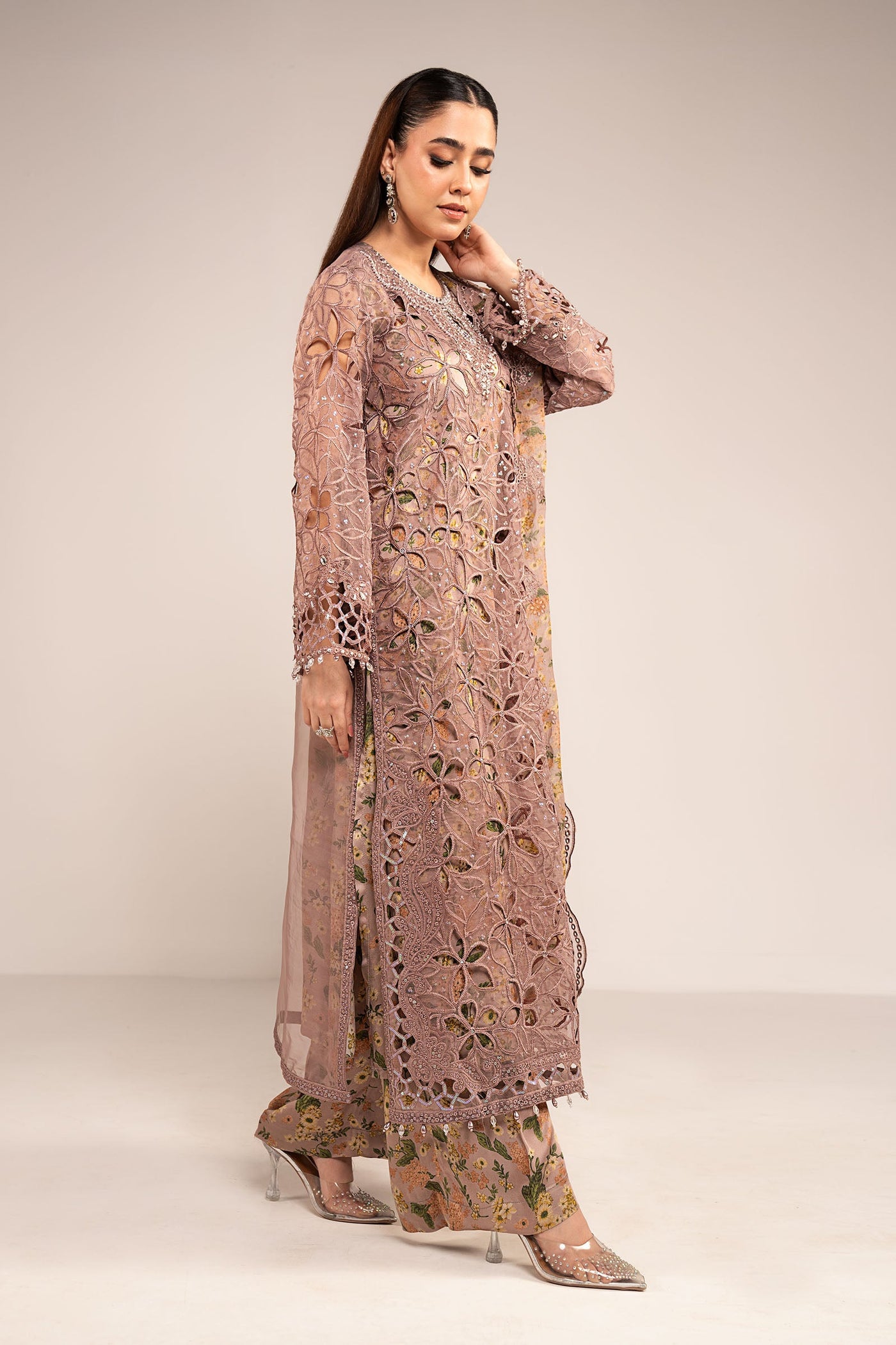3 Piece Embroidered Organza Suit