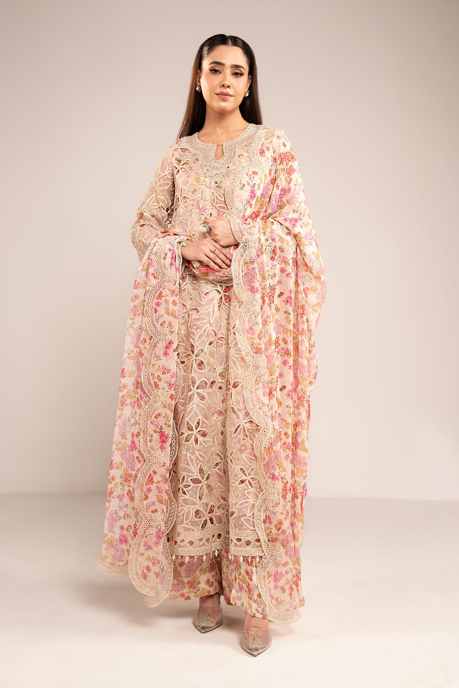 3 Piece Embroidered Organza Suit