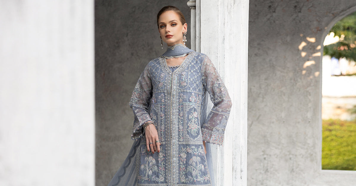 3 Piece Embroidered Organza Suit