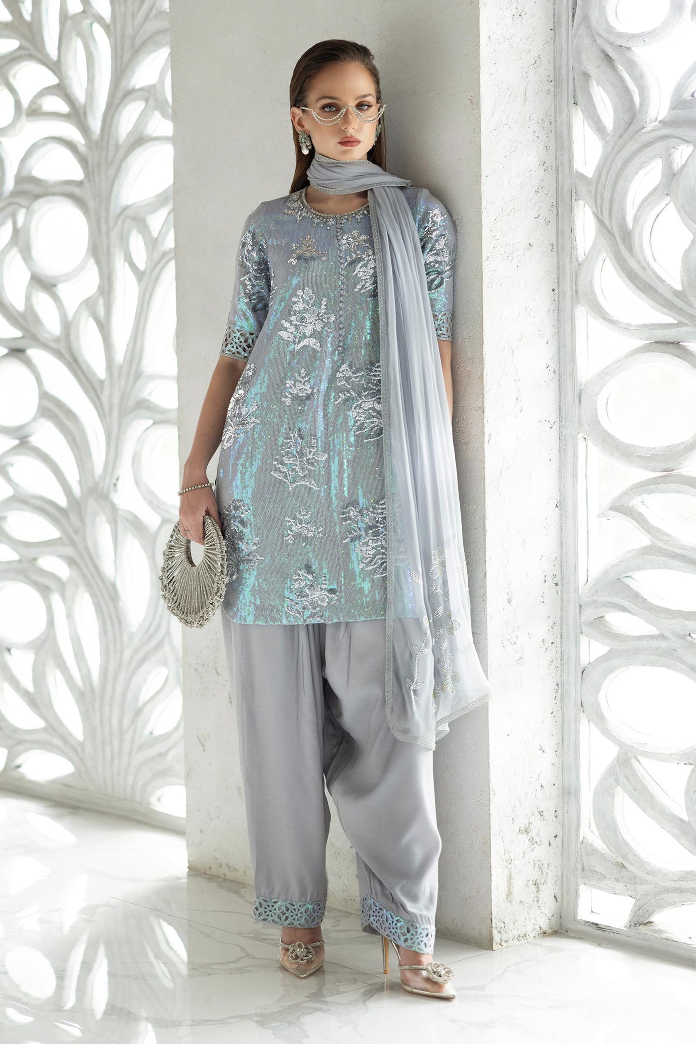 3 Piece Embroidered Chiffon Suit
