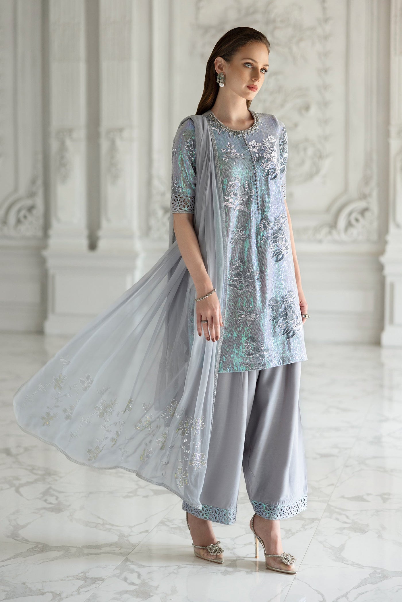 3 Piece Embroidered Chiffon Suit
