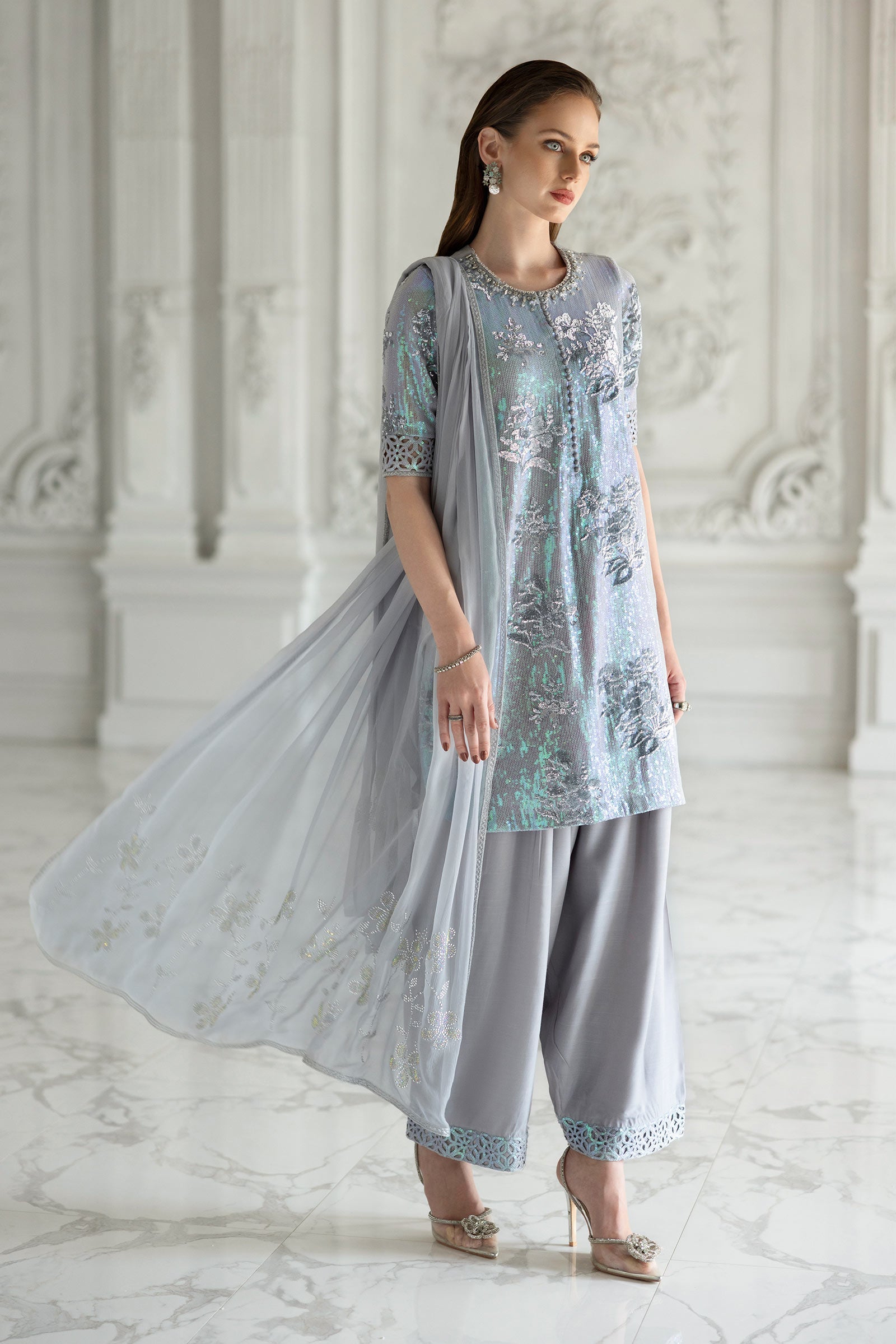 3 Piece Embroidered Chiffon Suit