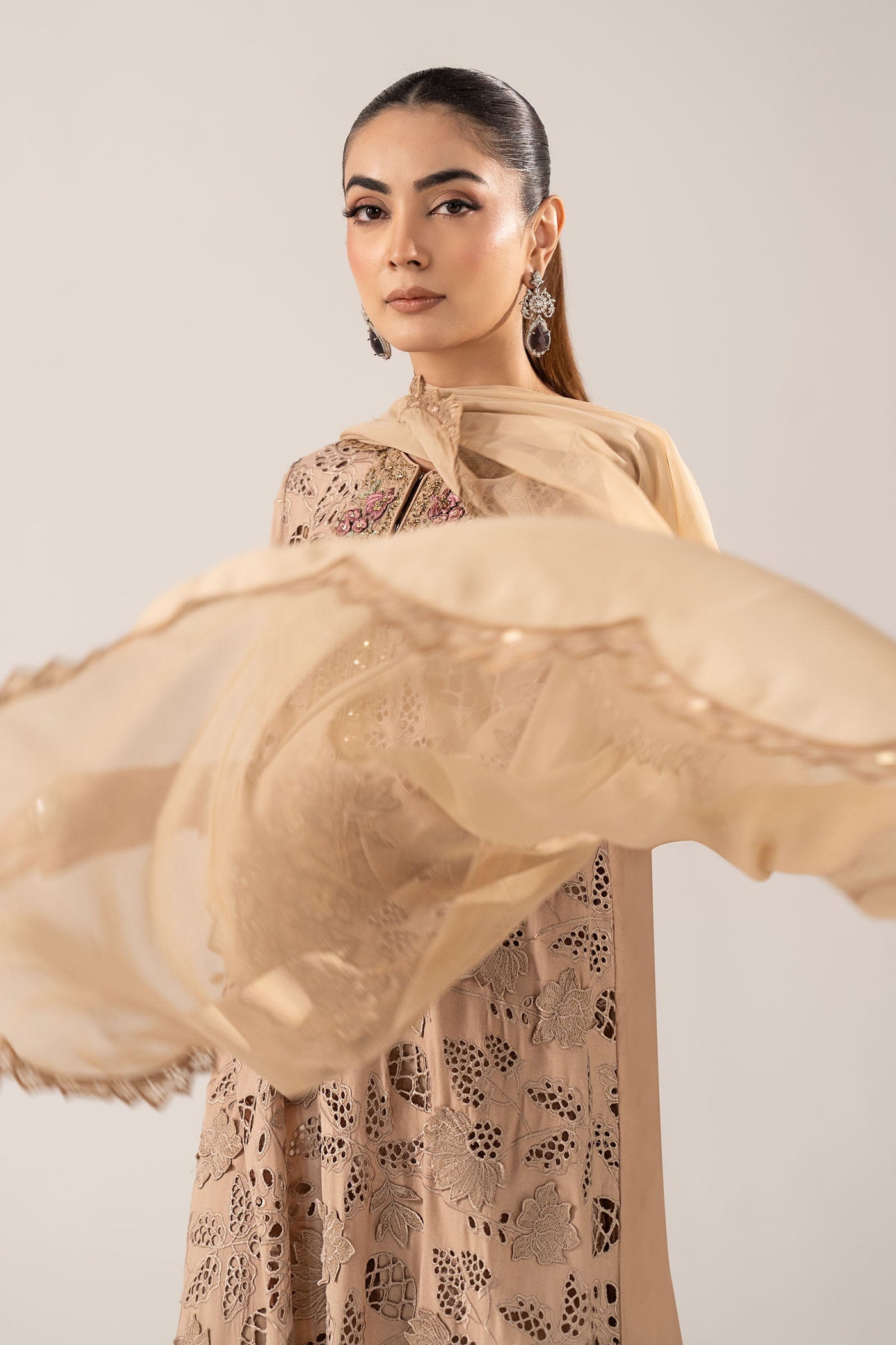 3 Piece Embroidered Raw Silk Suit