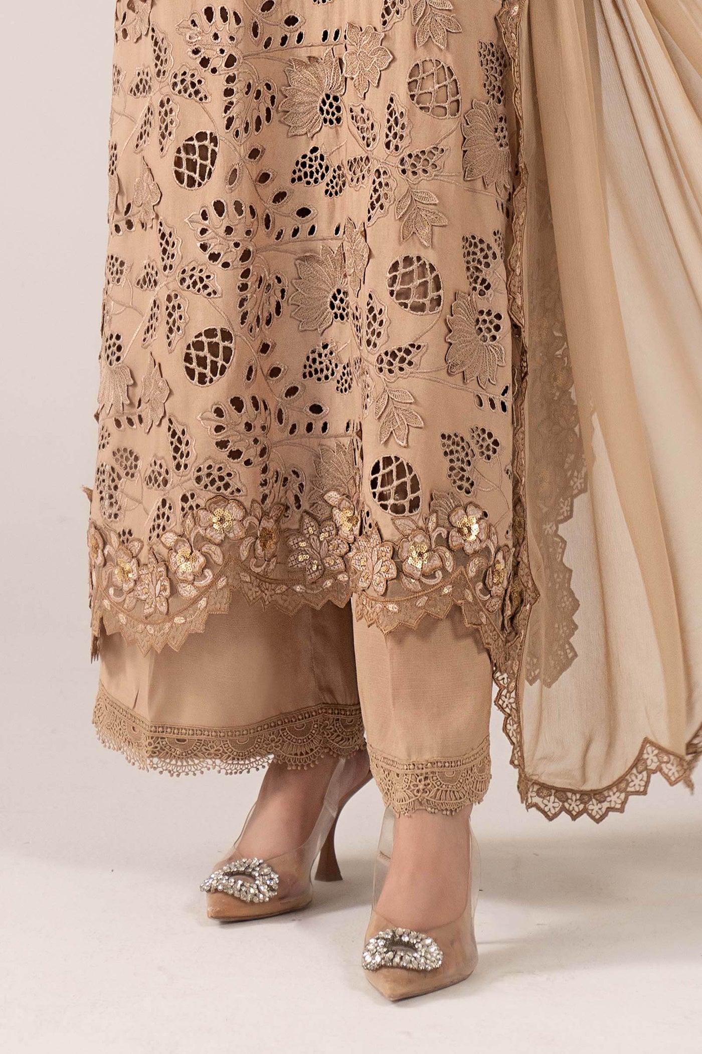 3 Piece Embroidered Raw Silk Suit