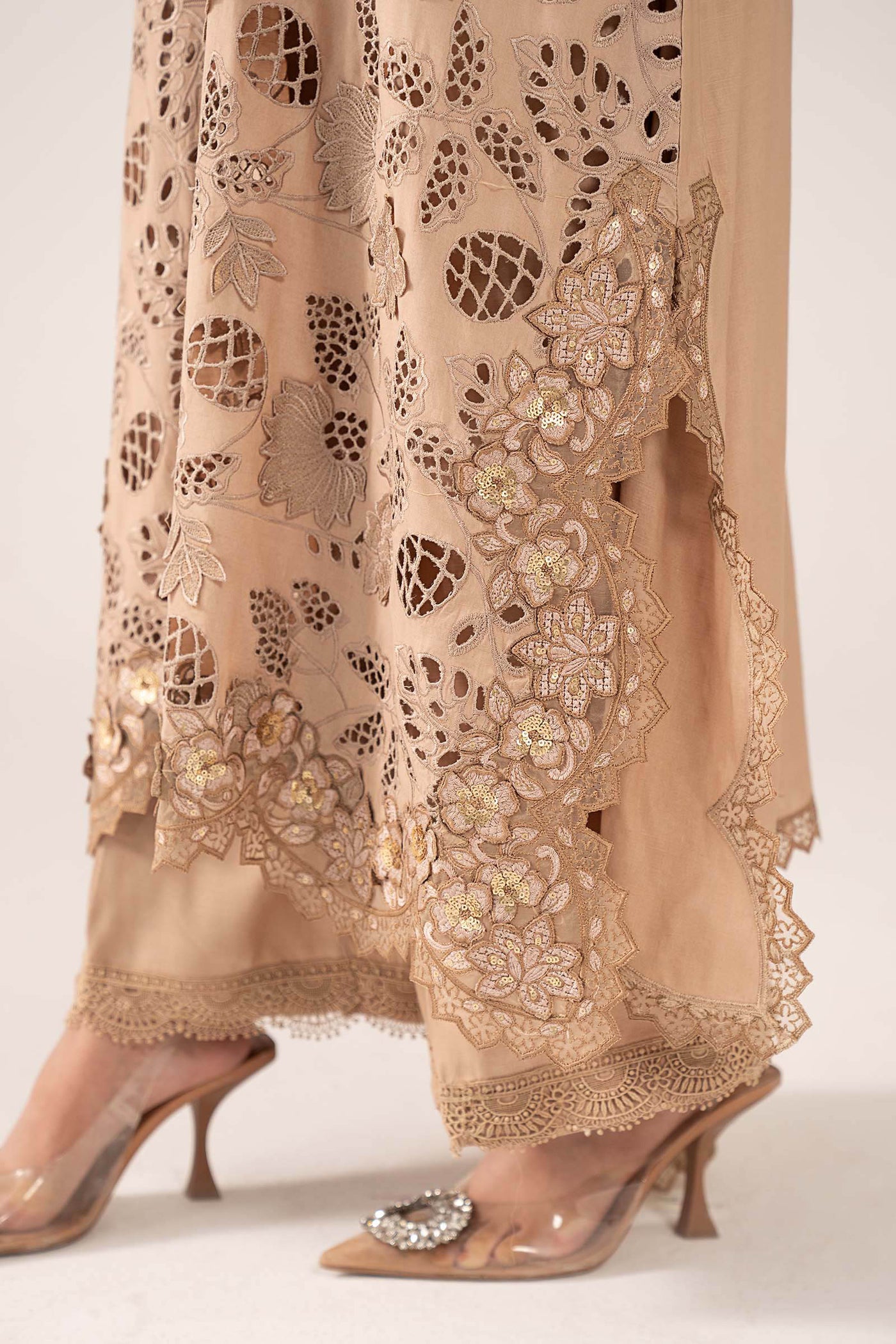 3 Piece Embroidered Raw Silk Suit