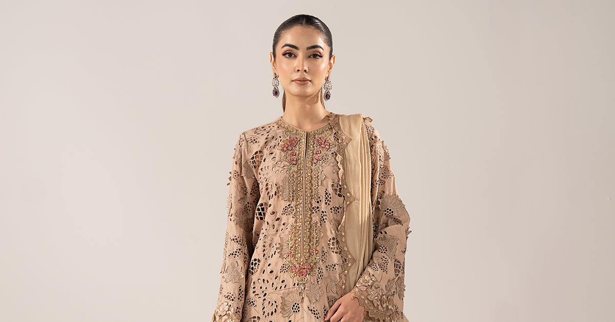 3 Piece Embroidered Raw Silk Suit