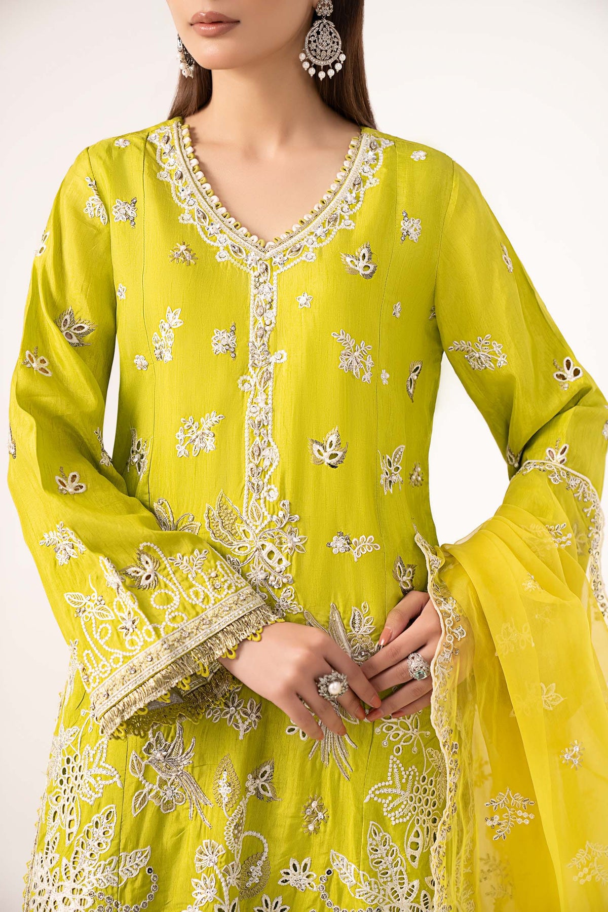 3 Piece Embroidered Raw Silk Suit
