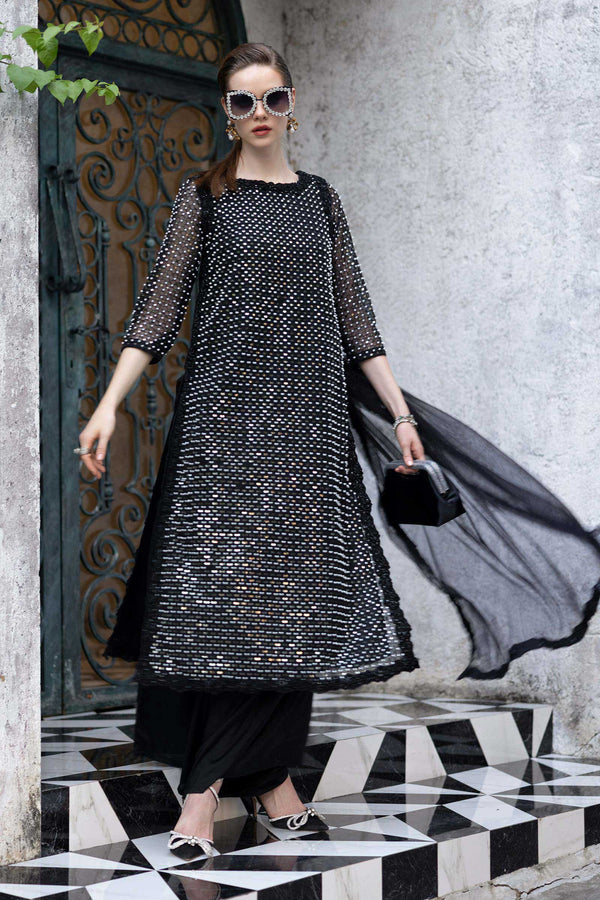 3 Piece Embroidered Organza Suit | SF-EF26-23-BLACK