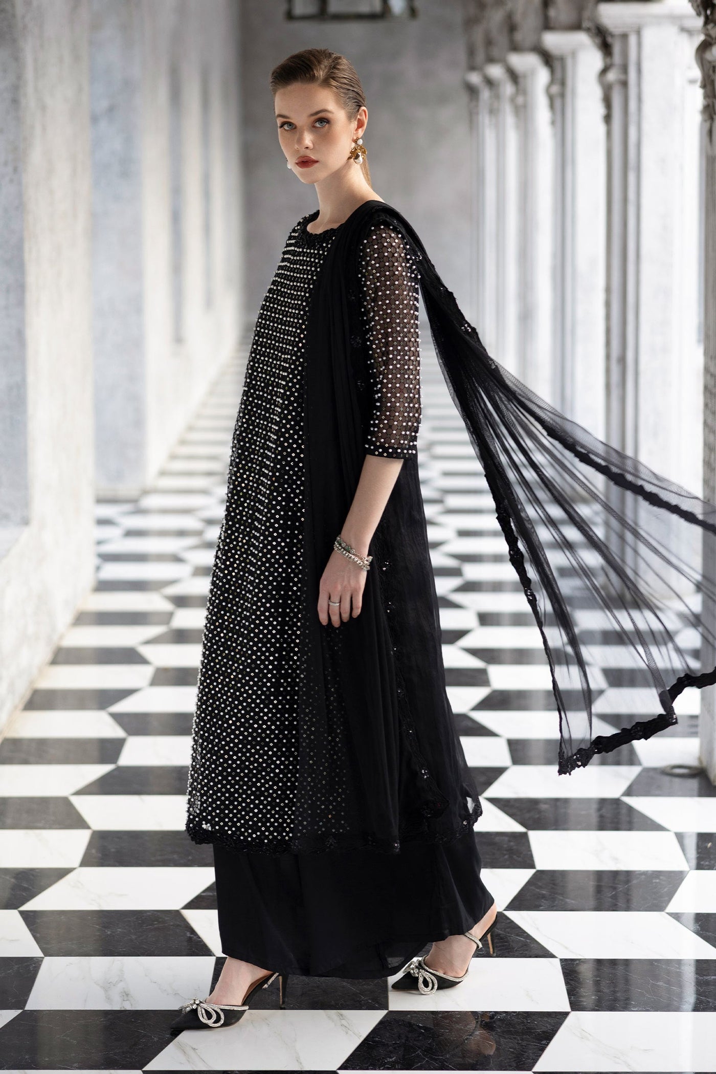 3 Piece Embroidered Organza Suit