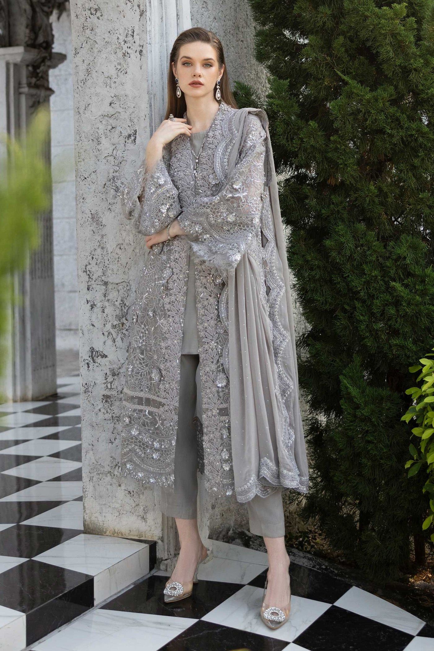 3 Piece Embroidered Organza Suit