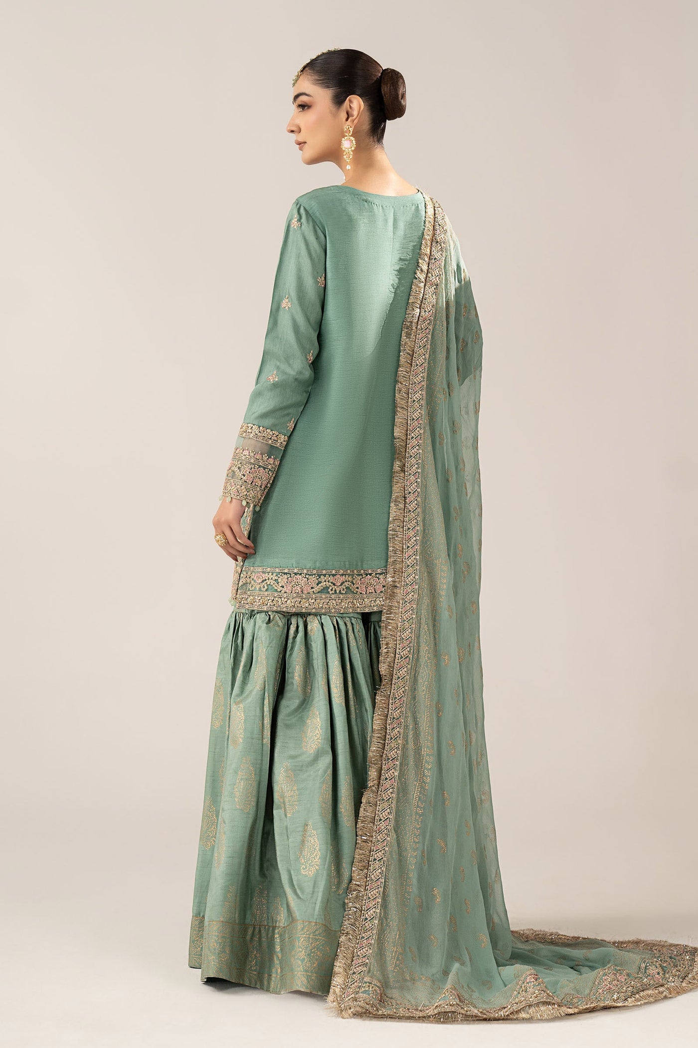 3 Piece Embroidered Raw Silk Suit