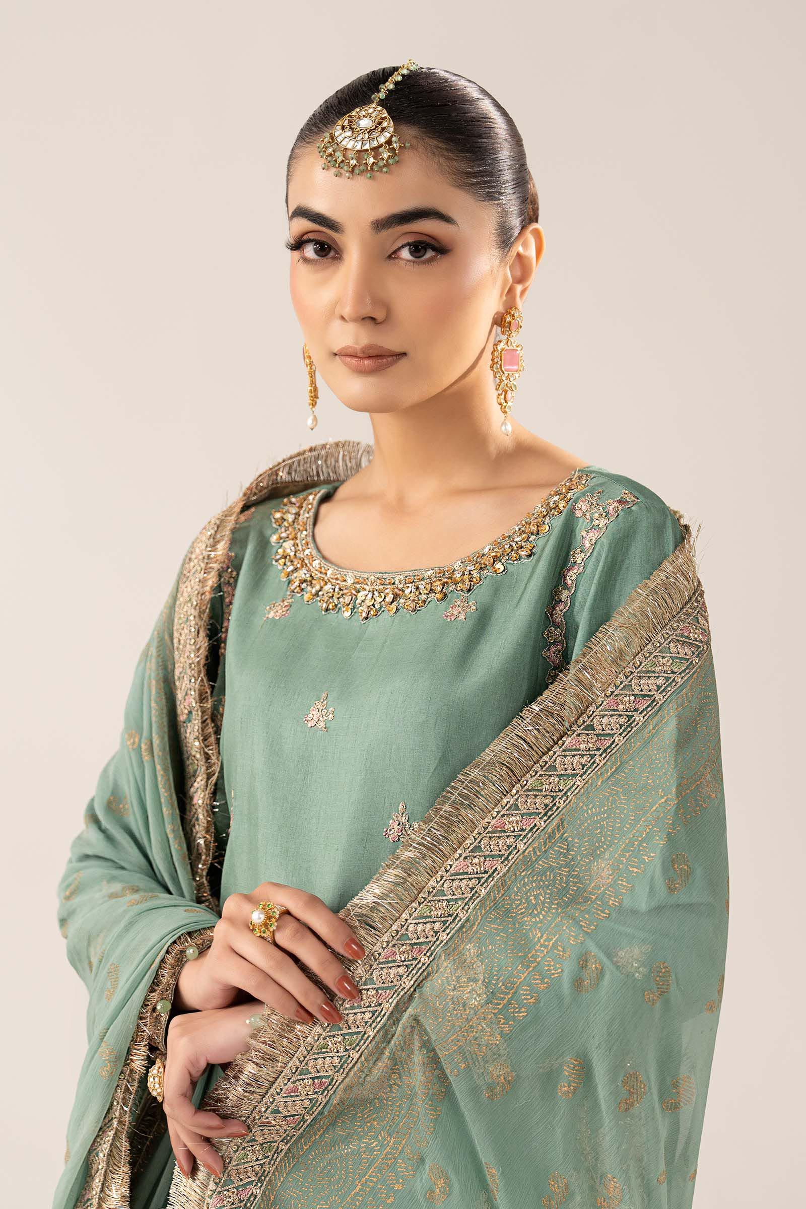 3 Piece Embroidered Raw Silk Suit