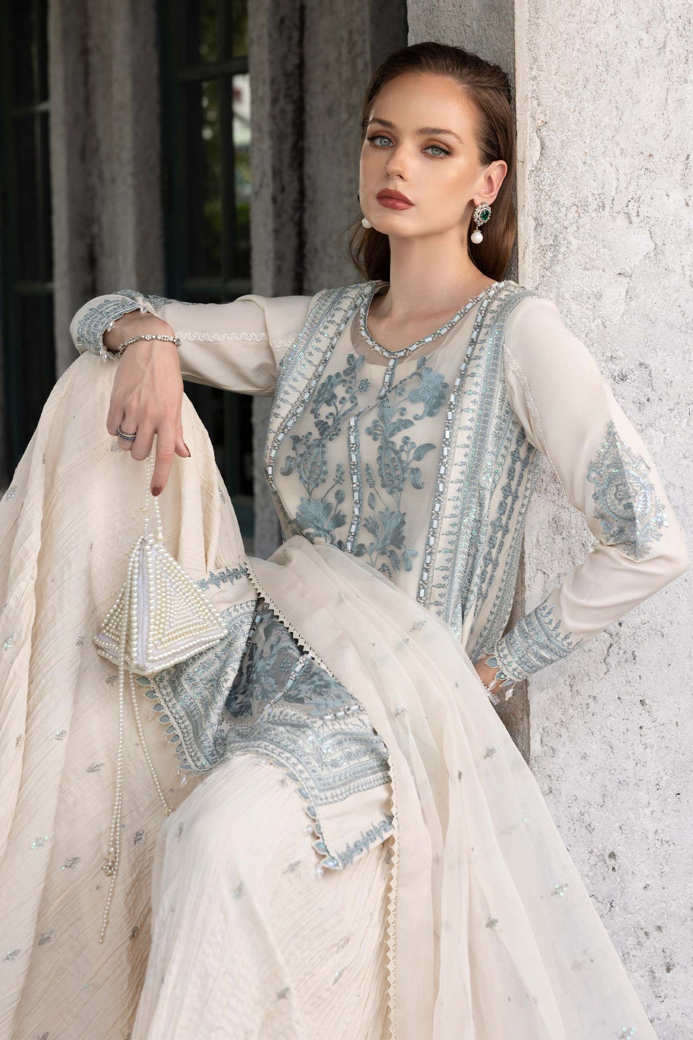 3 Piece Embroidered Organza Suit