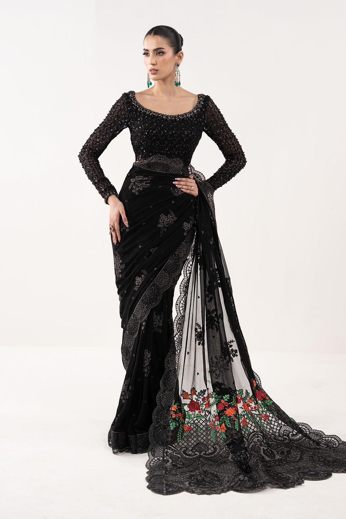 Embroidered Chiffon Saree