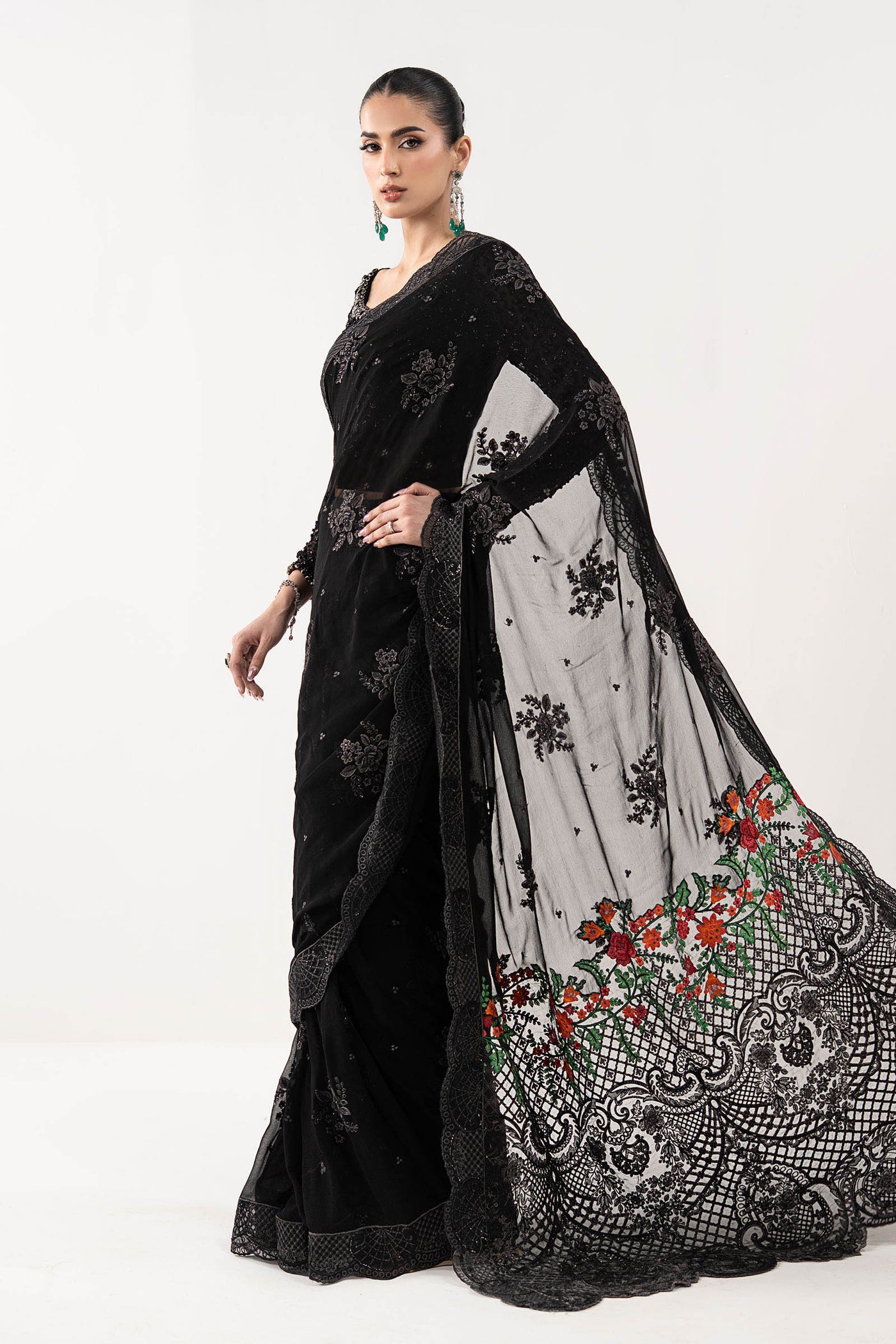 Embroidered Chiffon Saree