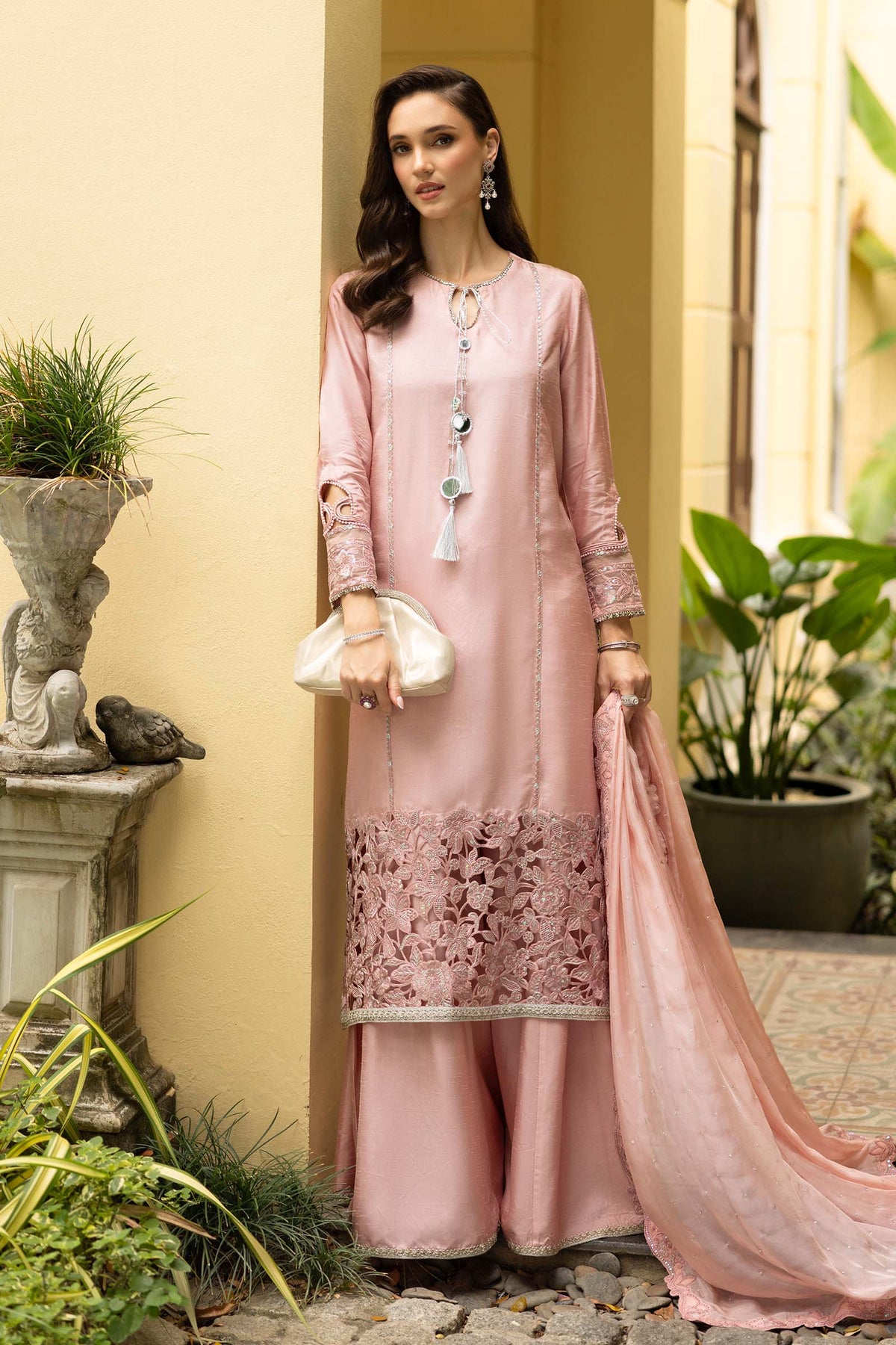 3 Piece Embroidered Raw Silk Suit