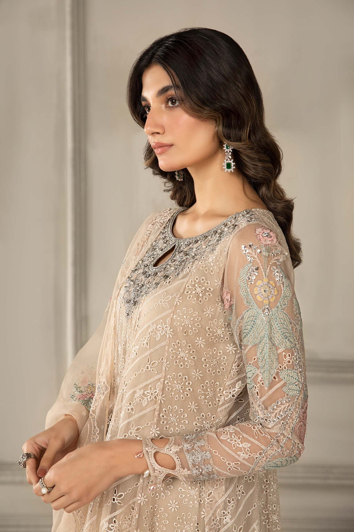 3 Piece Embroidered Organza Suit