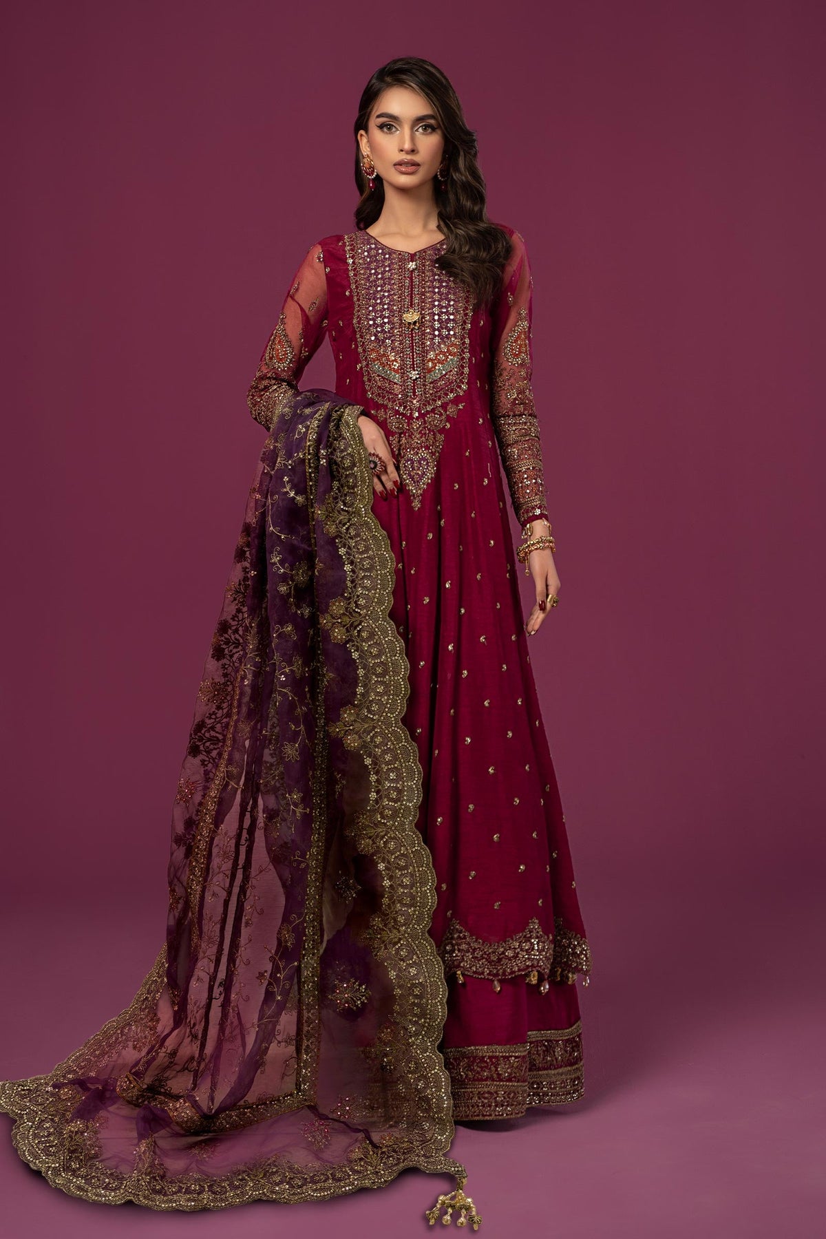 3 Piece Embroidered Raw Silk Suit
