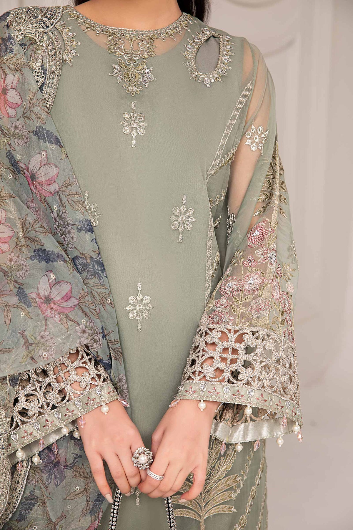 3 Piece Embroidered Organza Suit