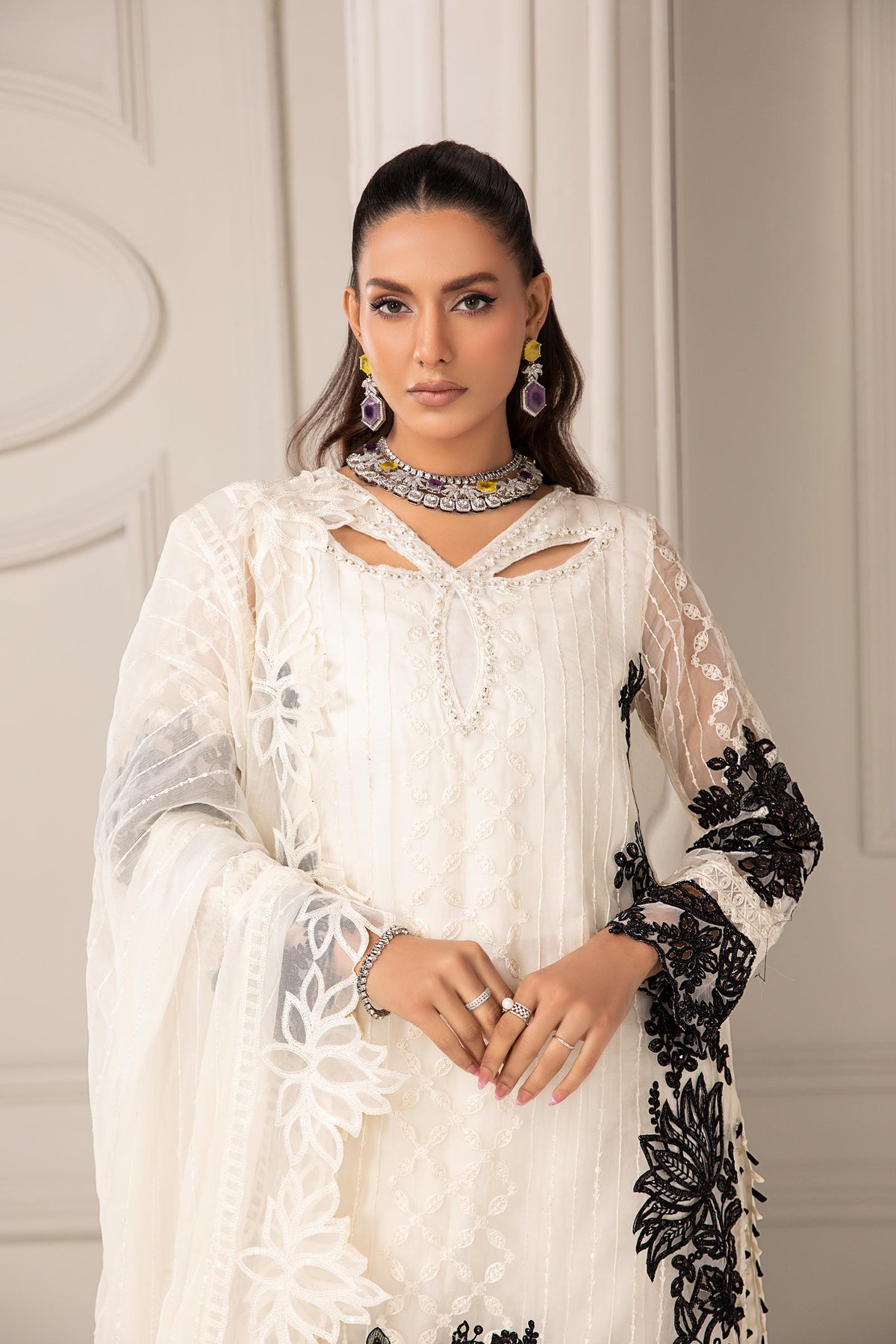 3 Piece Embroidered Organza Suit