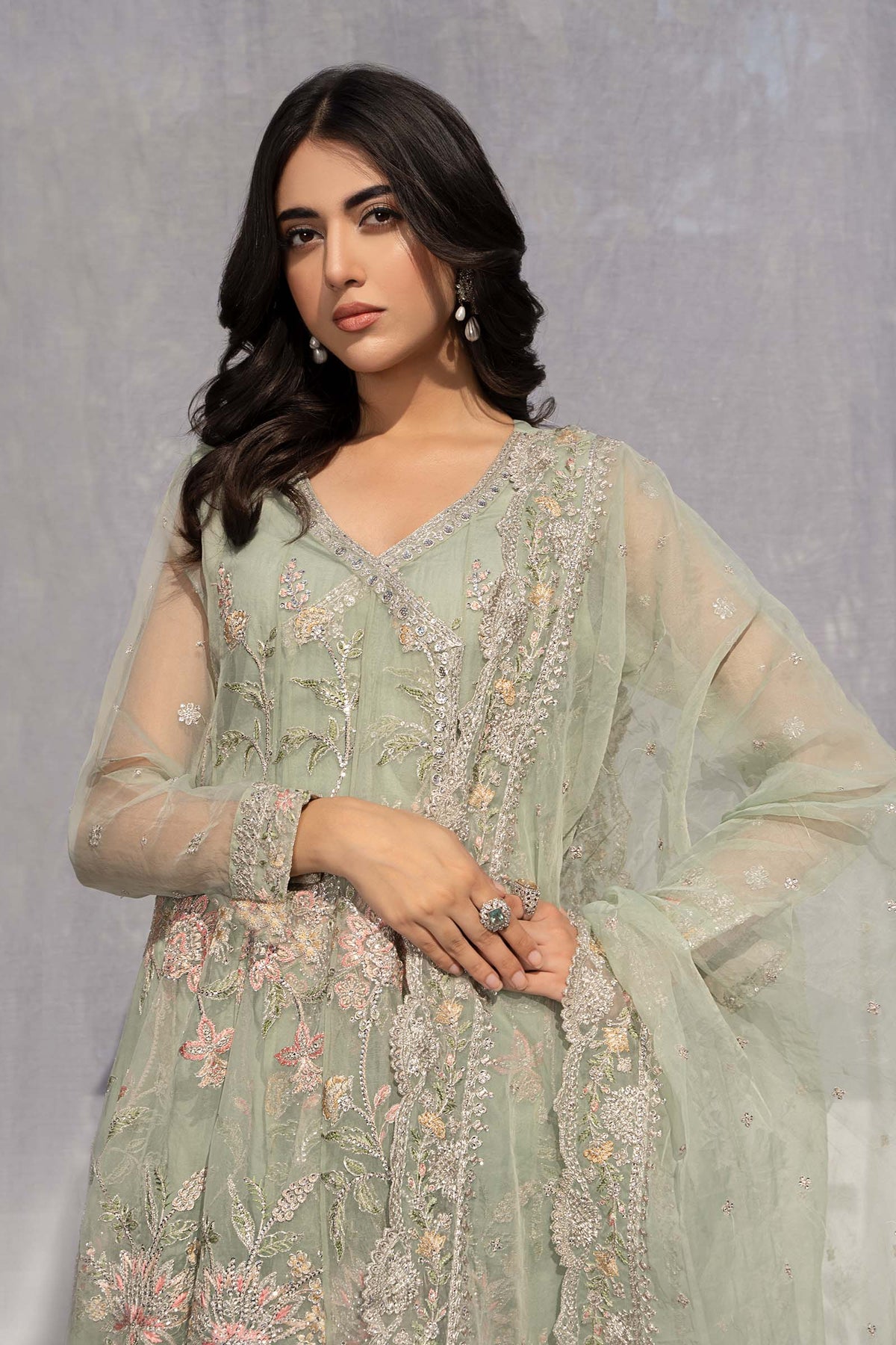 3 Piece Embroidered Organza Suit