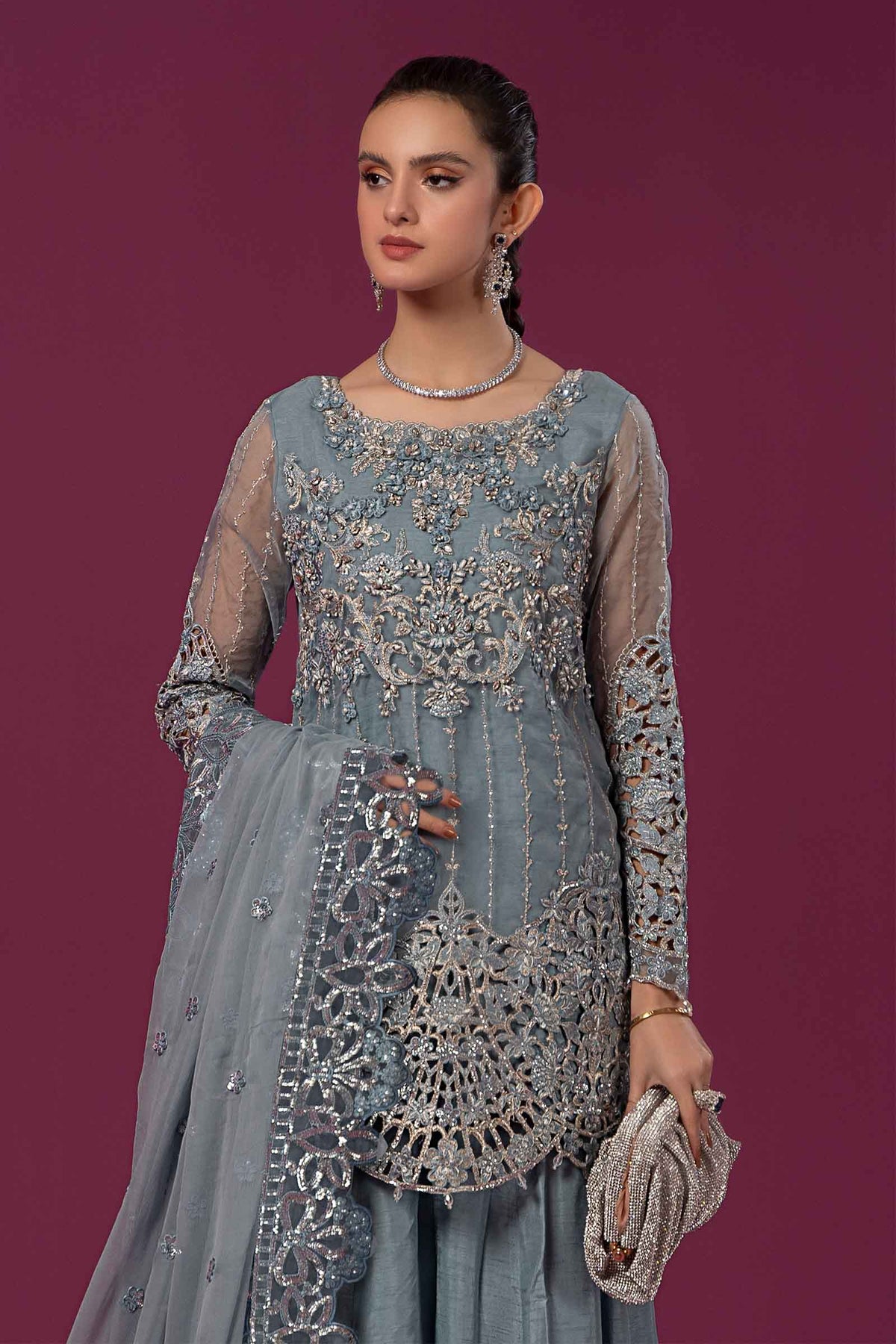 3 Piece Embroidered Organza Suit