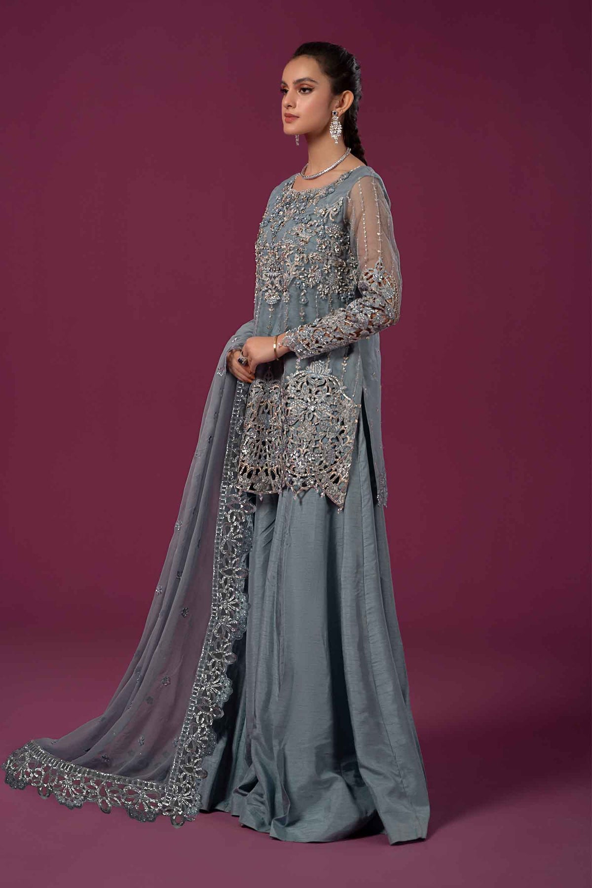 3 Piece Embroidered Organza Suit