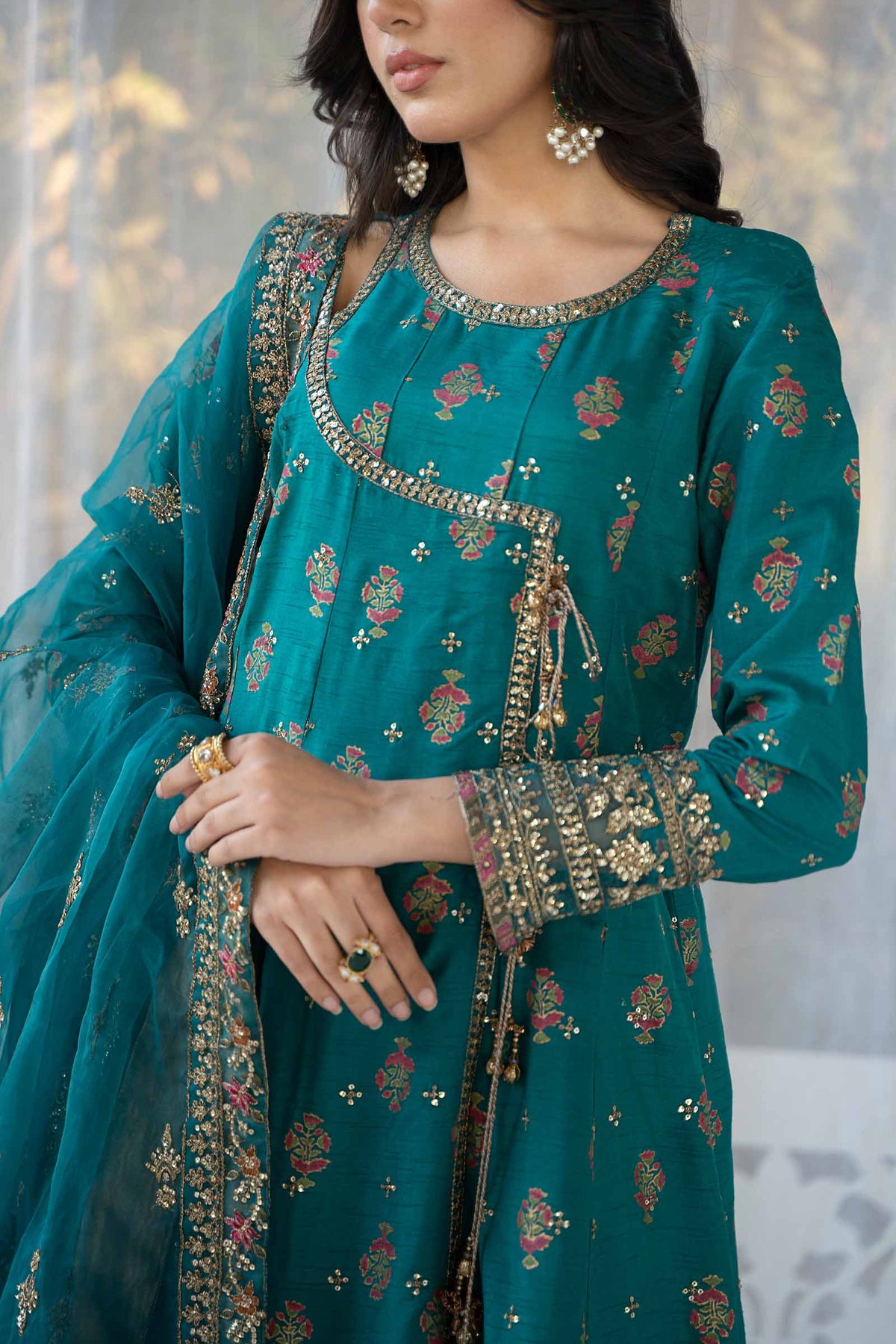 3 Piece Printed Raw Silk Suit