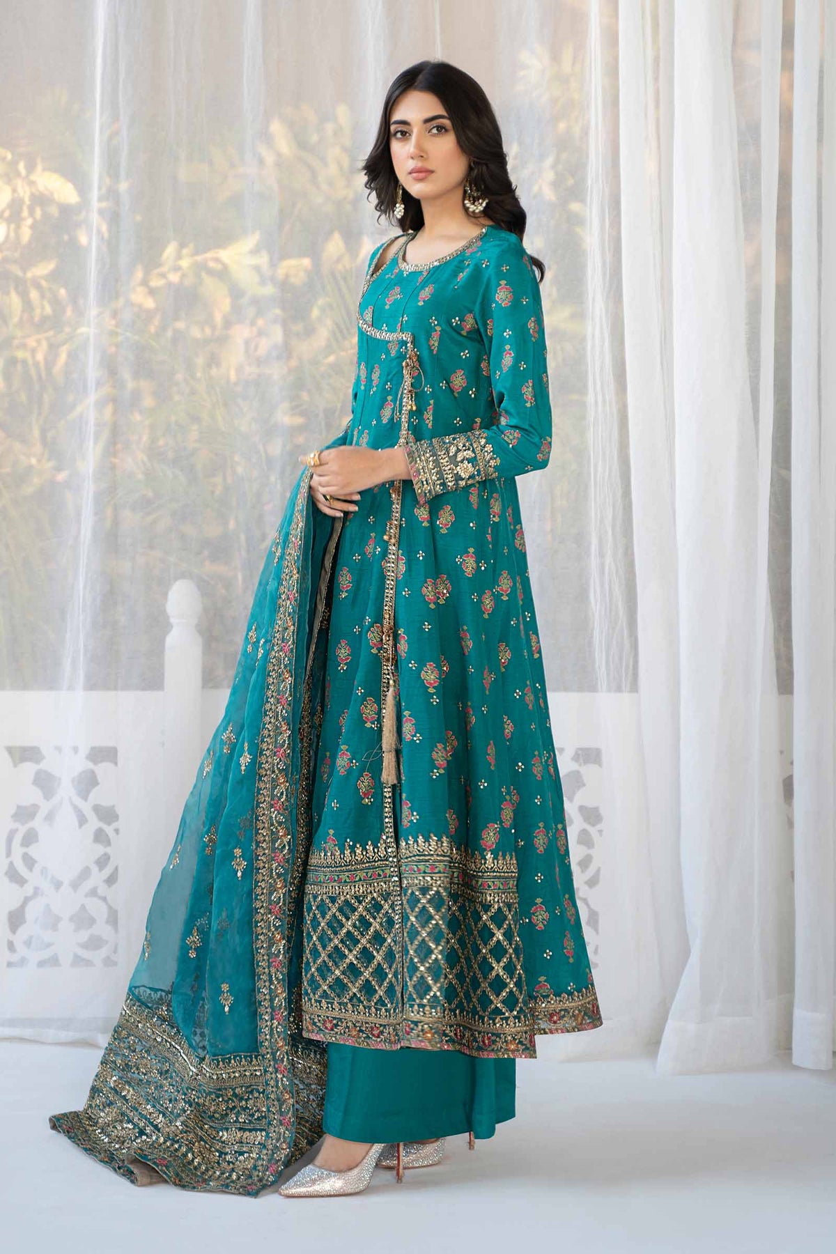 3 Piece Printed Raw Silk Suit