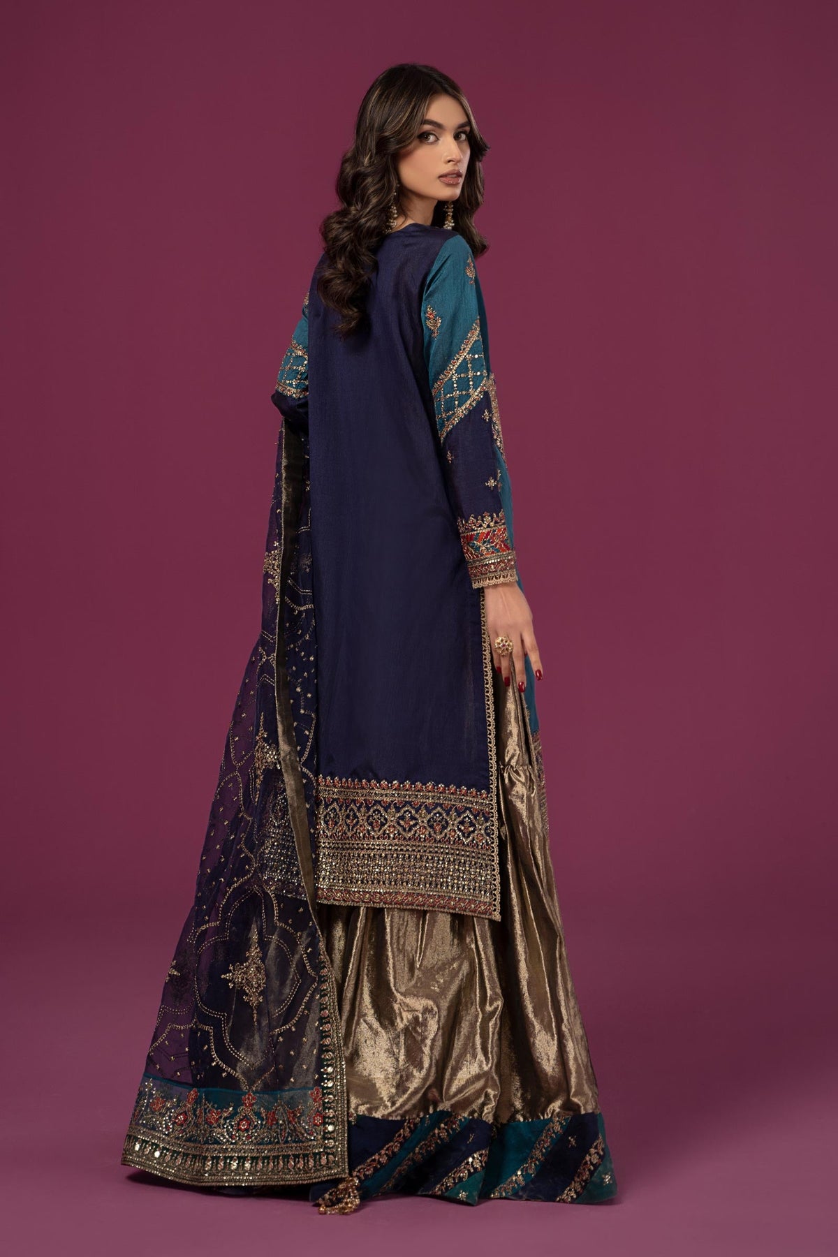 3 Piece Embroidered Raw Silk Suit