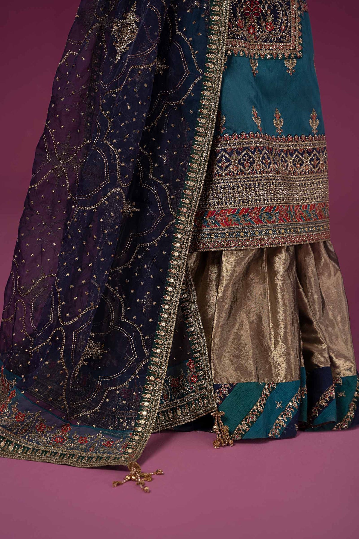 3 Piece Embroidered Raw Silk Suit