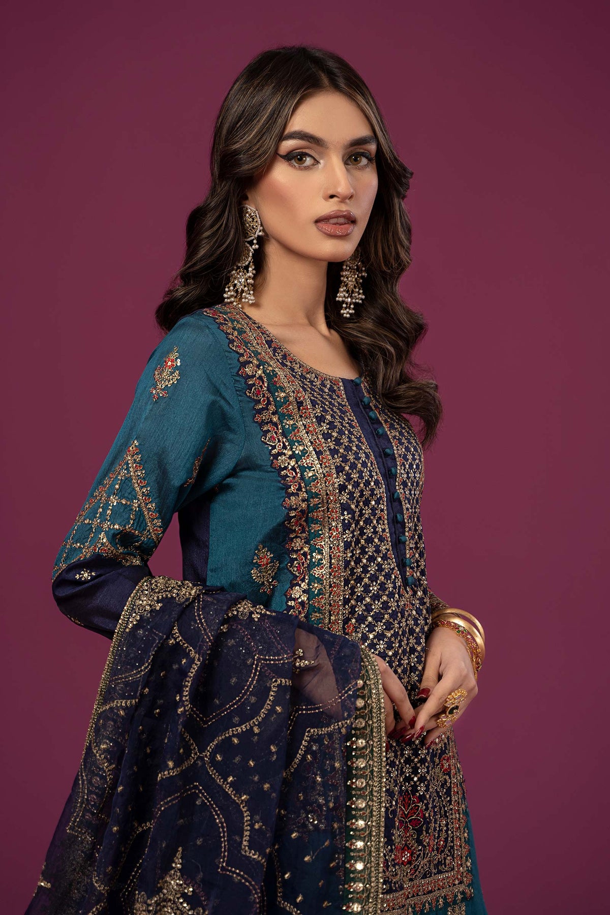 3 Piece Embroidered Raw Silk Suit